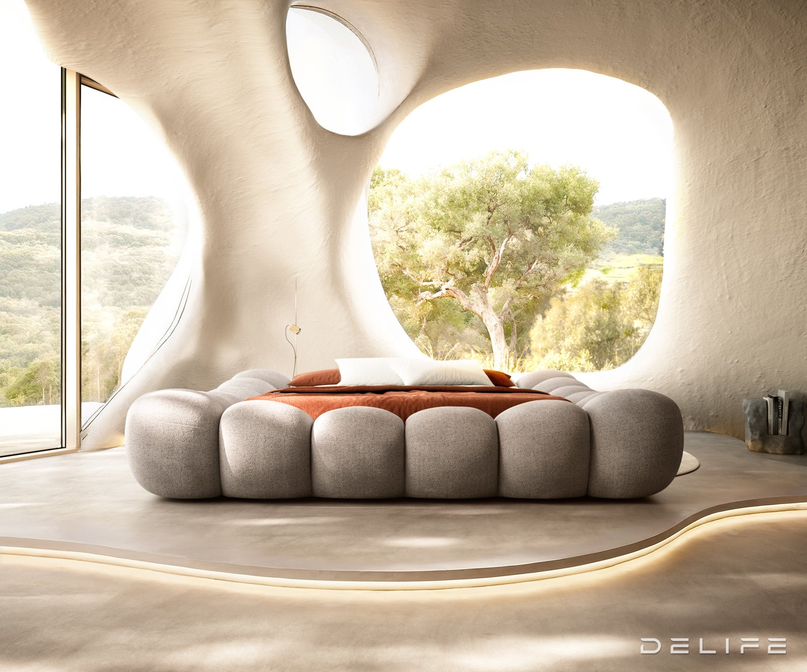 Posteljni okvir Perlla, material: strukturirana tkanina