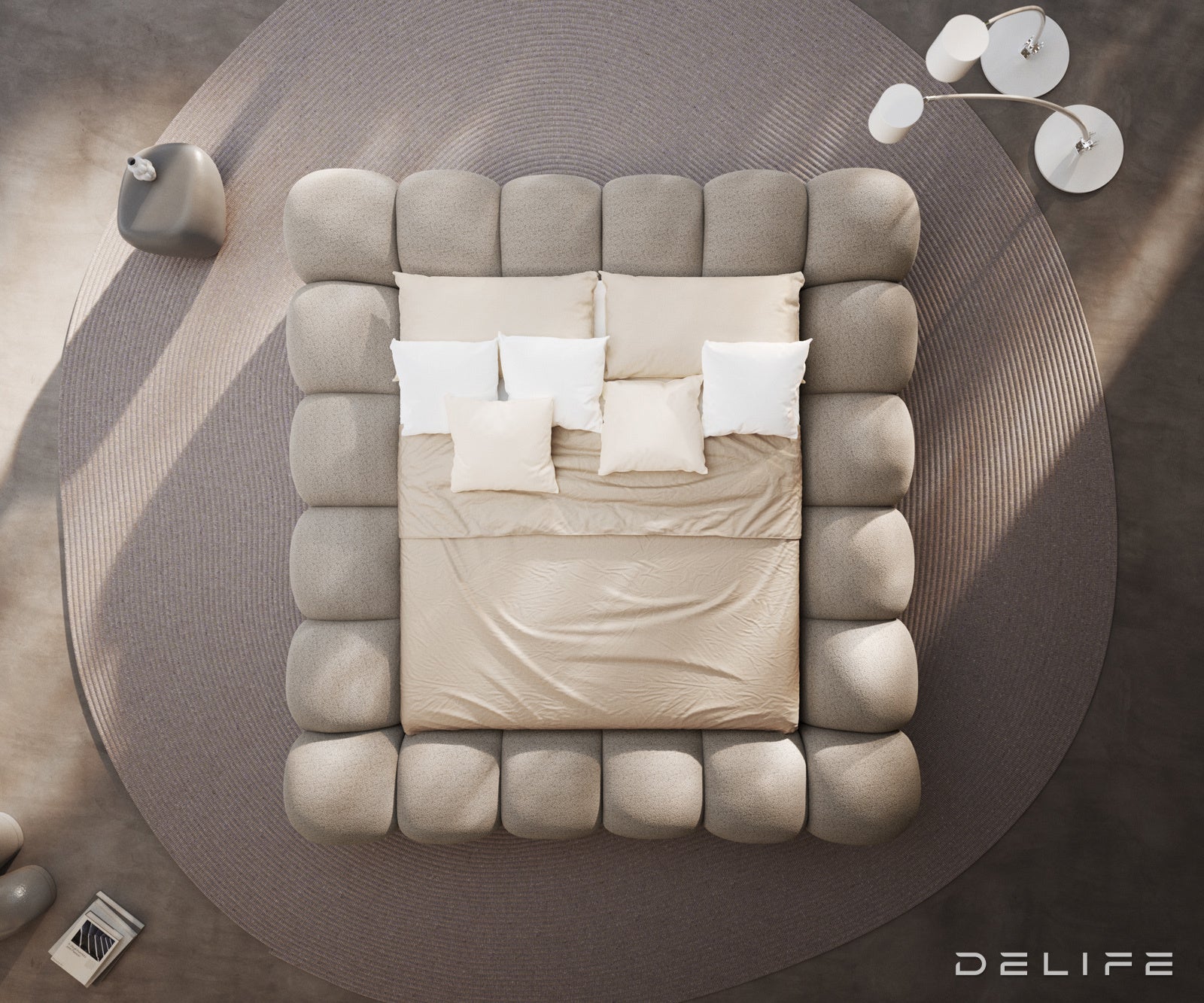 Posteljni okvir Perlla, Material: Boucle