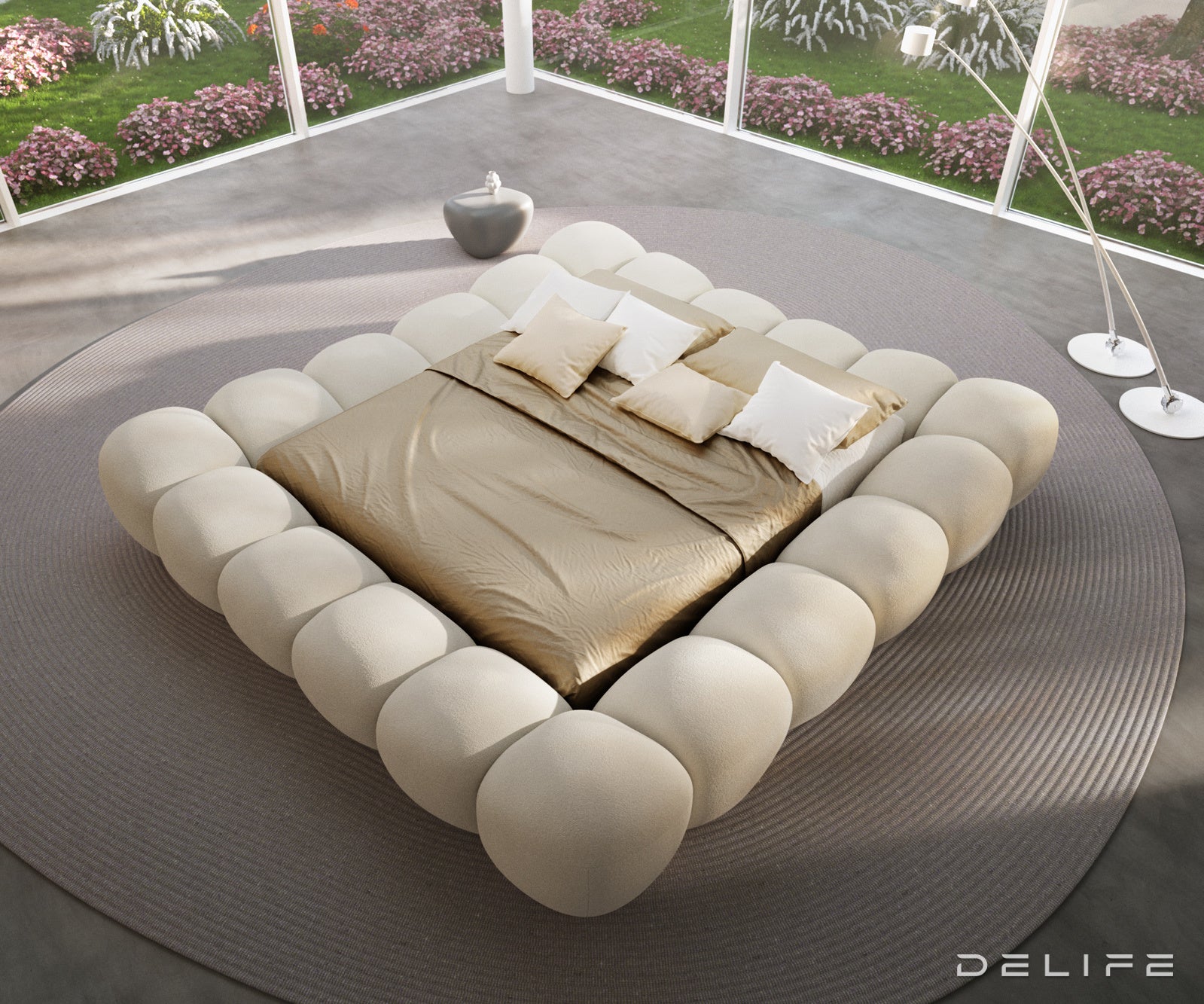 Posteljni okvir Perlla, Material: Boucle