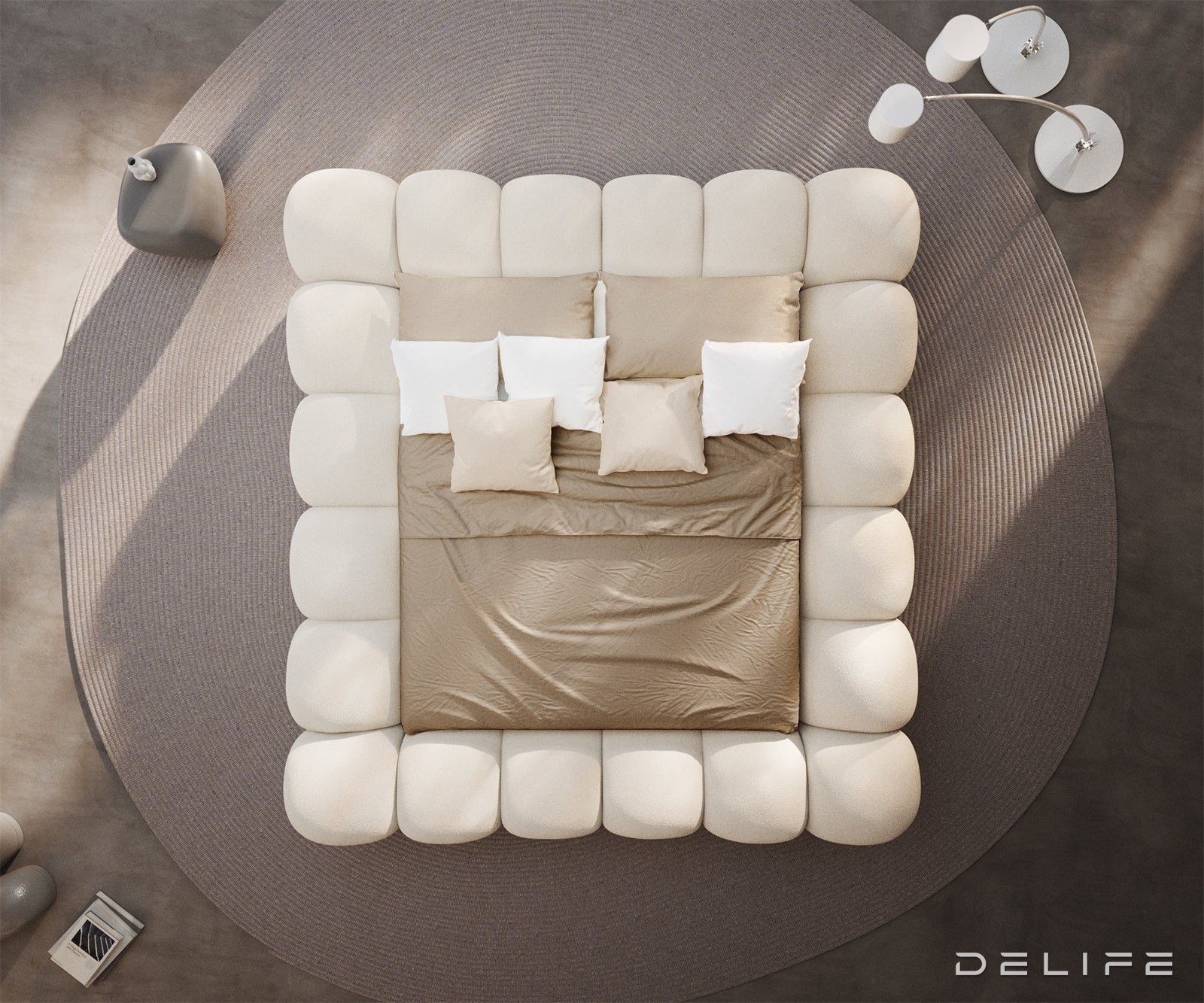 Posteljni okvir Perlla, Material: Boucle