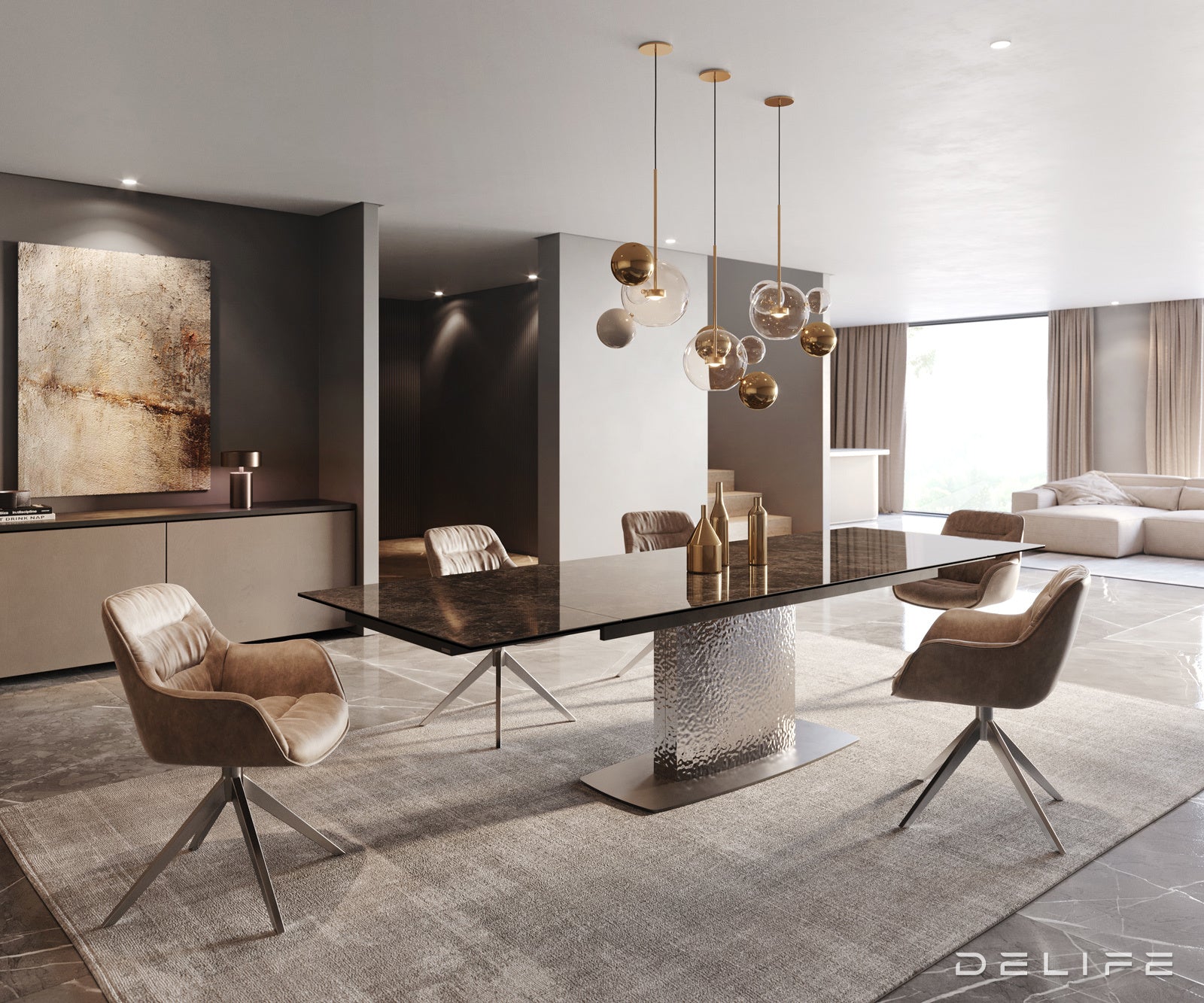 Raztegljiva jedilna miza Edge 200/300x100cm, Material: Keramika na steklu