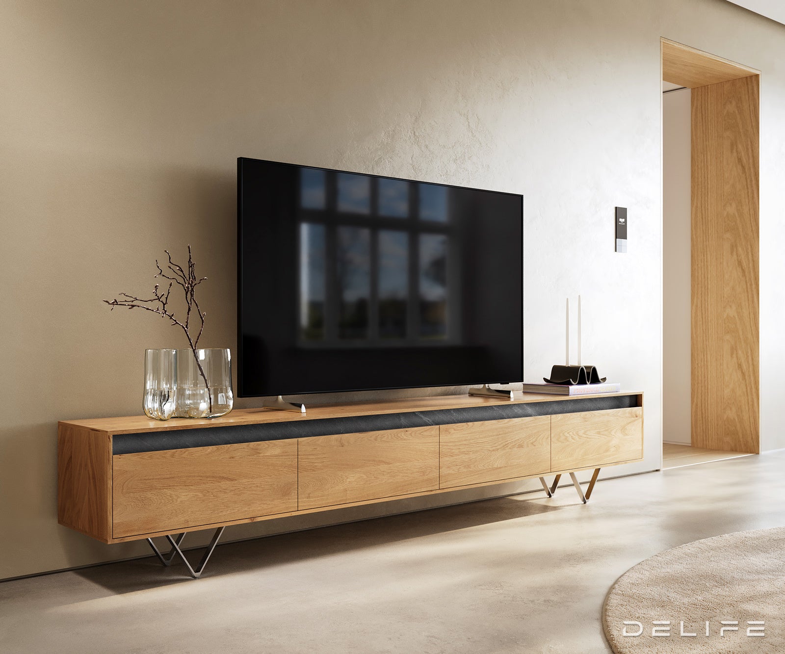 TV omarica Stonegrace 240 cm, Material: Hrast