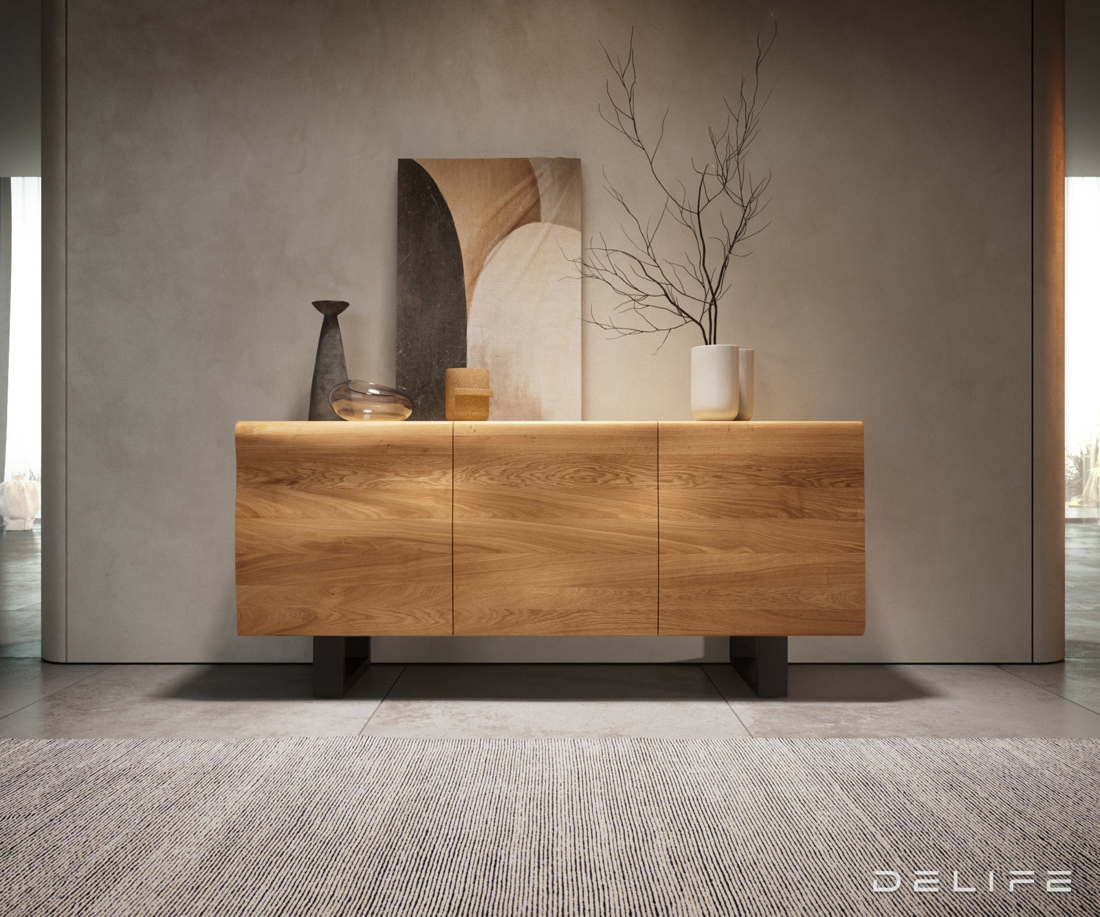 Nova komoda z živim robom 145 cm, material: hrast