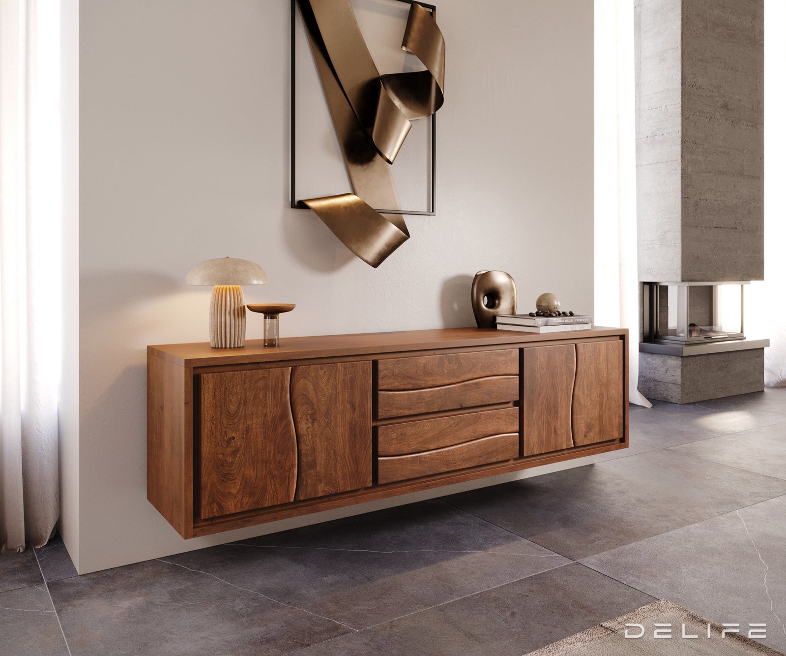 TV omarica Live-Edge 200 cm, Material: Akacija