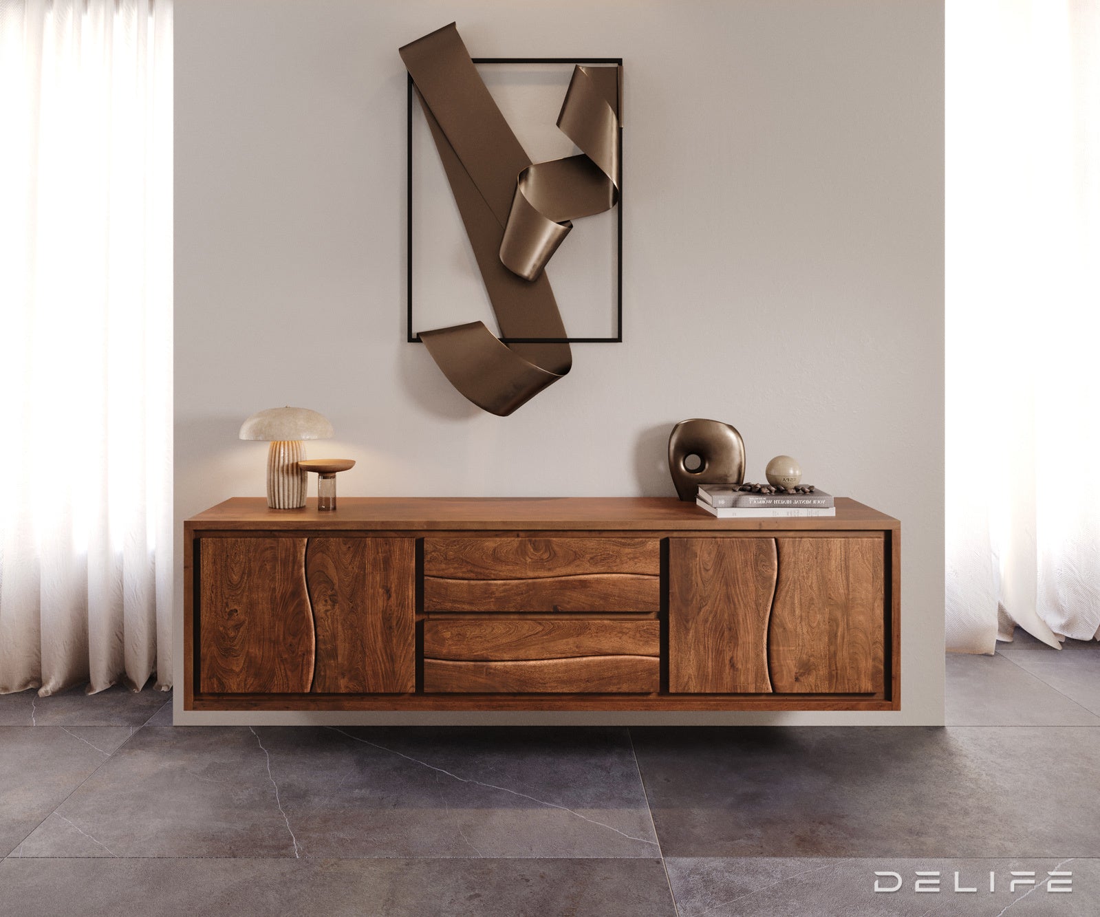 TV omarica Live-Edge 200 cm, Material: Akacija