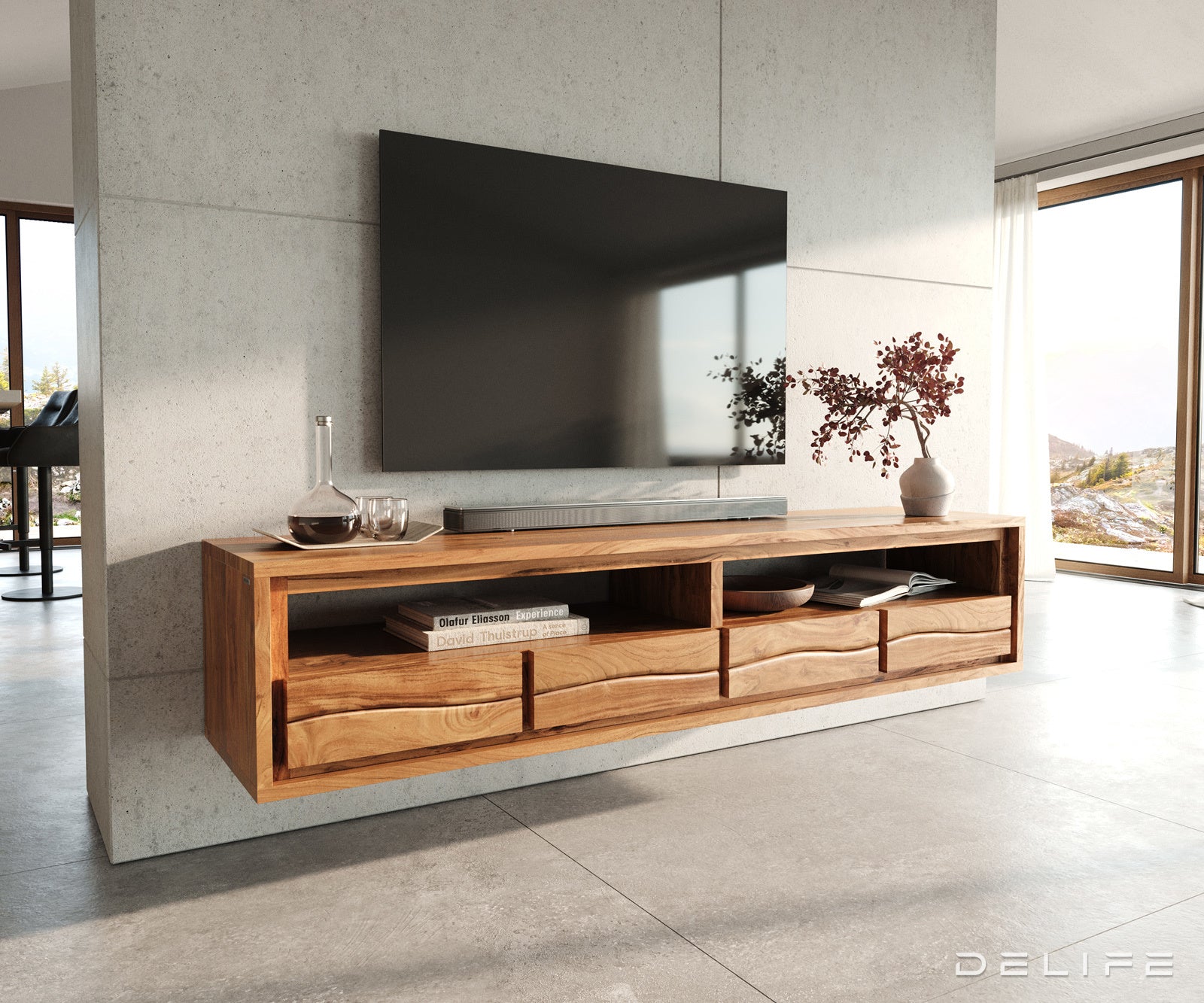 TV omarica Live-Edge 190 cm, Material: Akacija