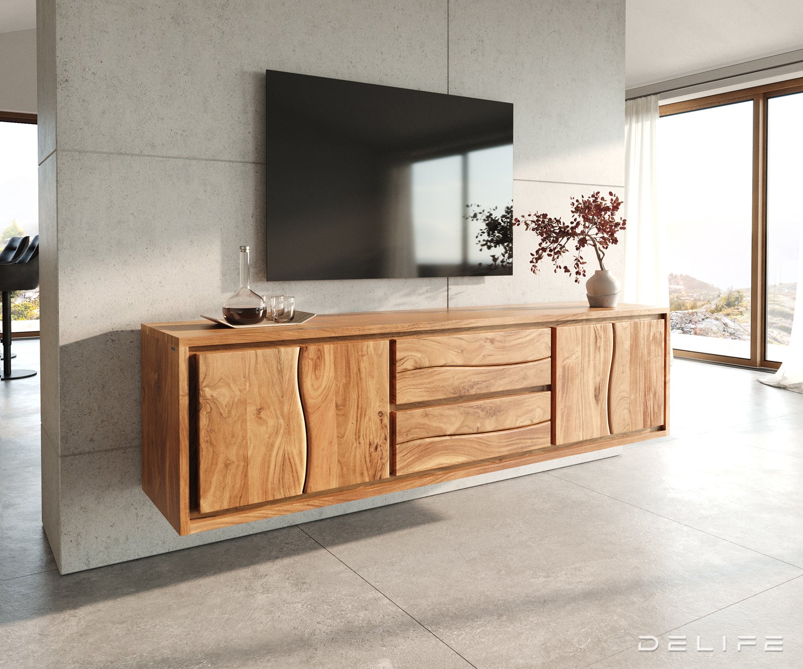 TV omarica Live-Edge 200 cm, Material: Akacija
