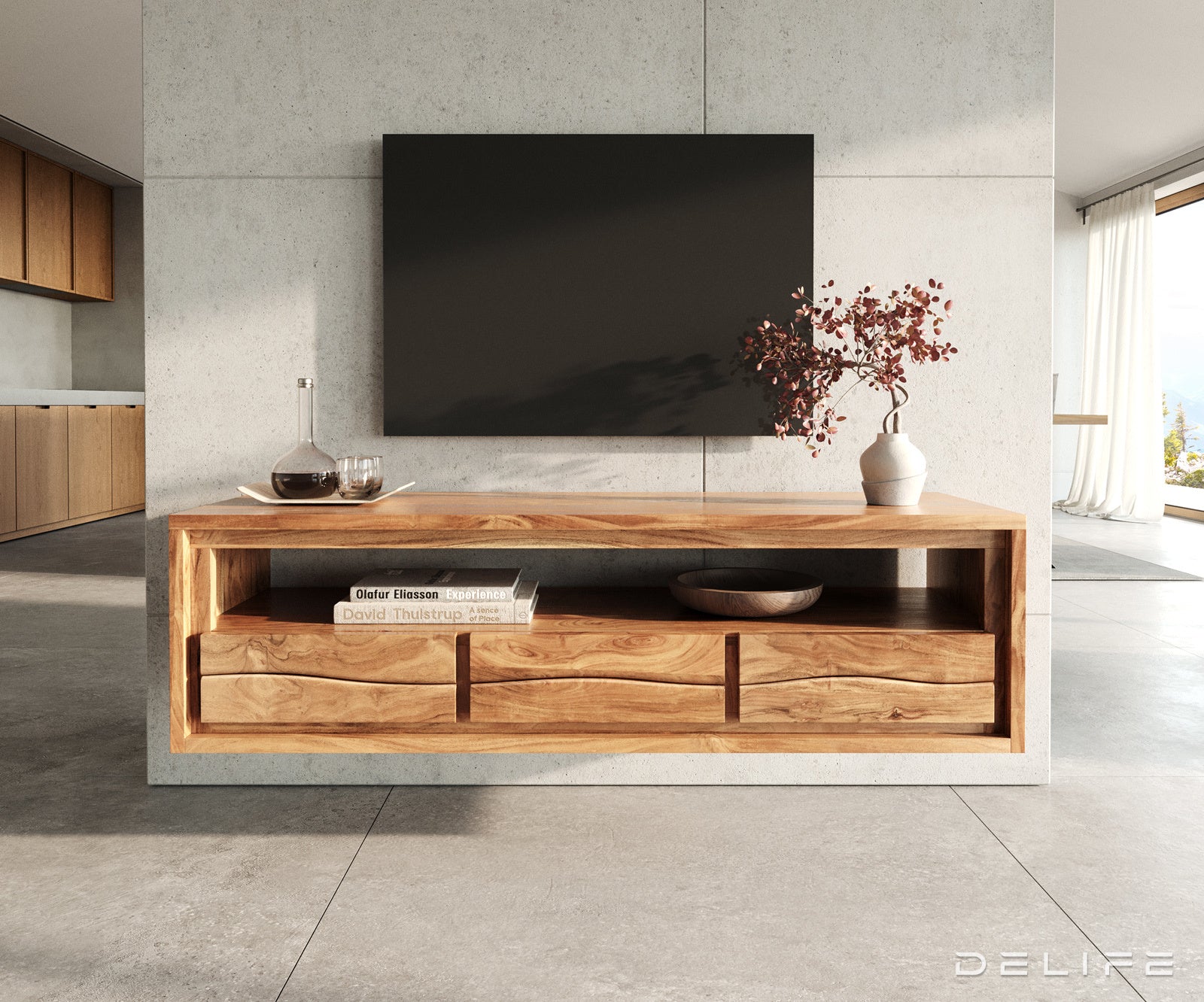 TV omarica Live-Edge 146 cm, Material: Akacija