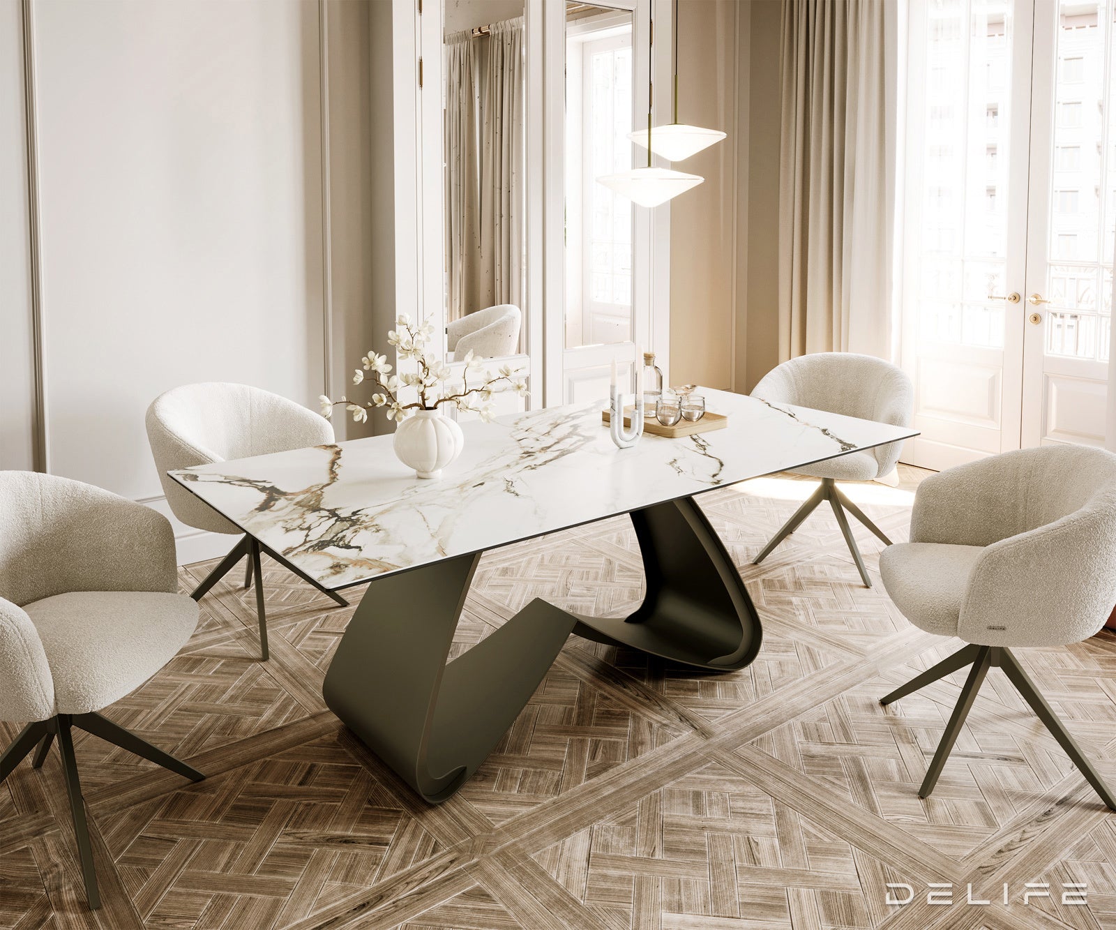 Jedilna miza Edge 200x100cm, Material: Ceramics Calacatta Luxe