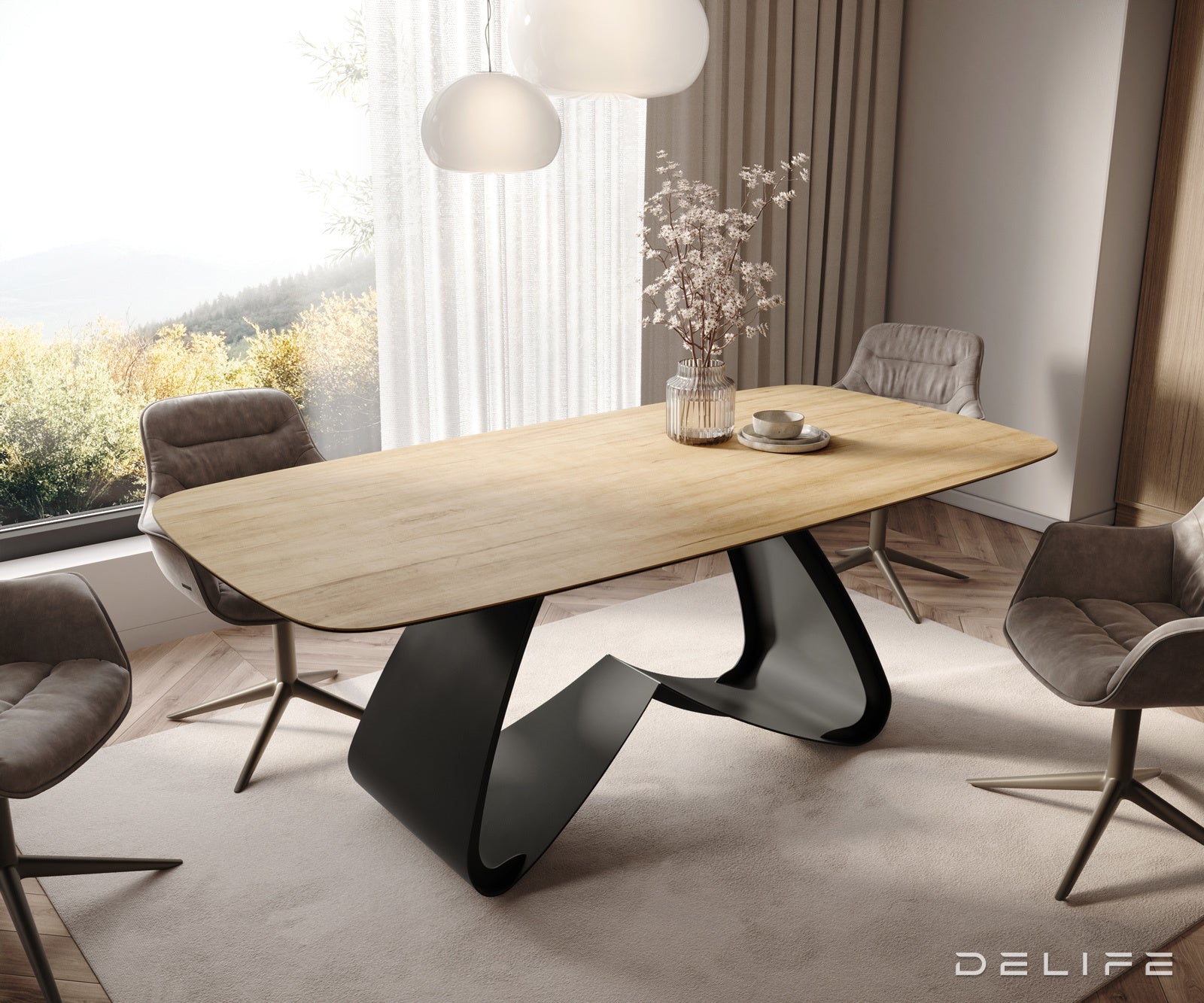 Jedilna miza z robom 200x100cm, Material: Laminam Sabbia Ceramics