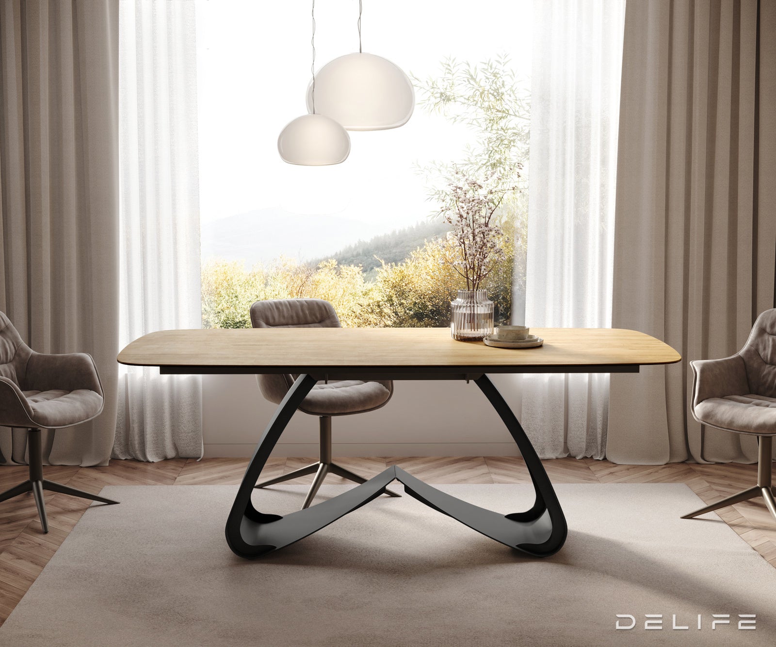 Jedilna miza z robom 200x100cm, Material: Laminam Sabbia Ceramics