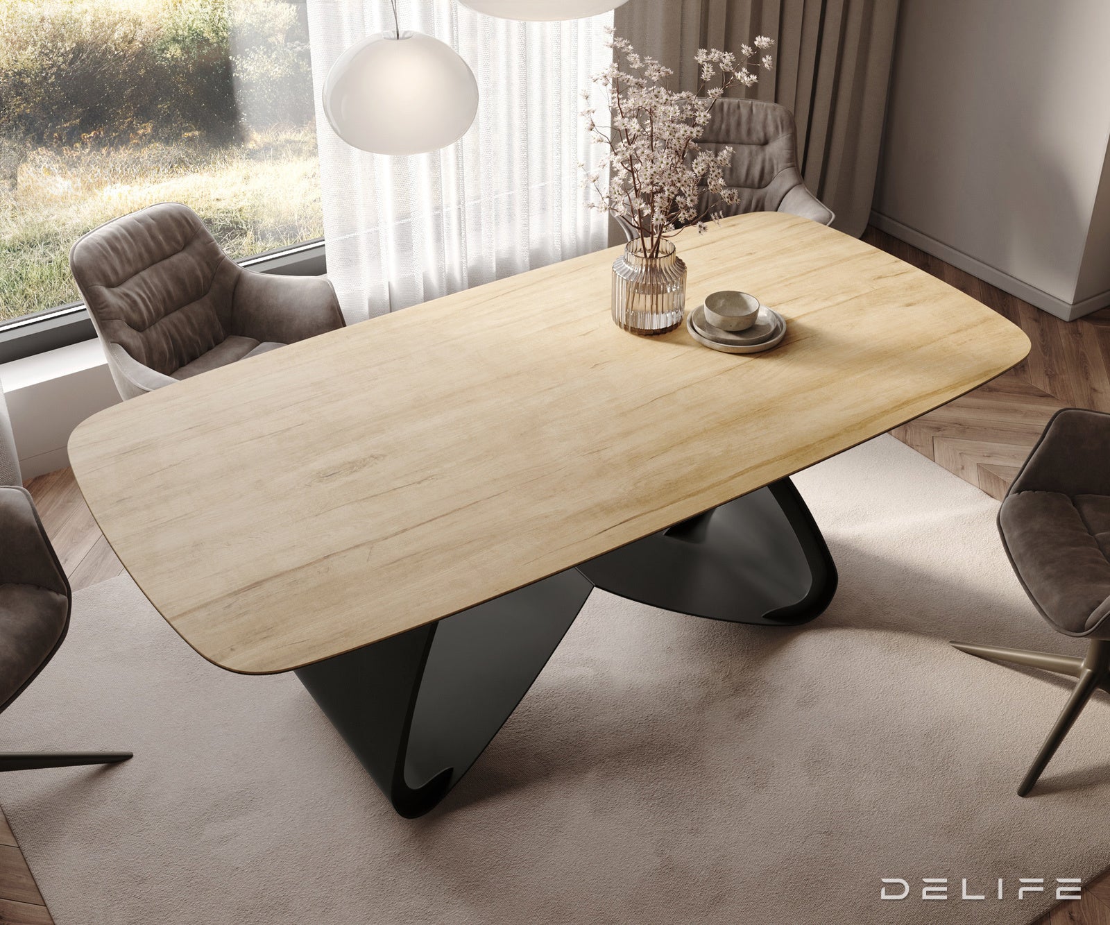 Jedilna miza z robom 200x100cm, Material: Laminam Sabbia Ceramics