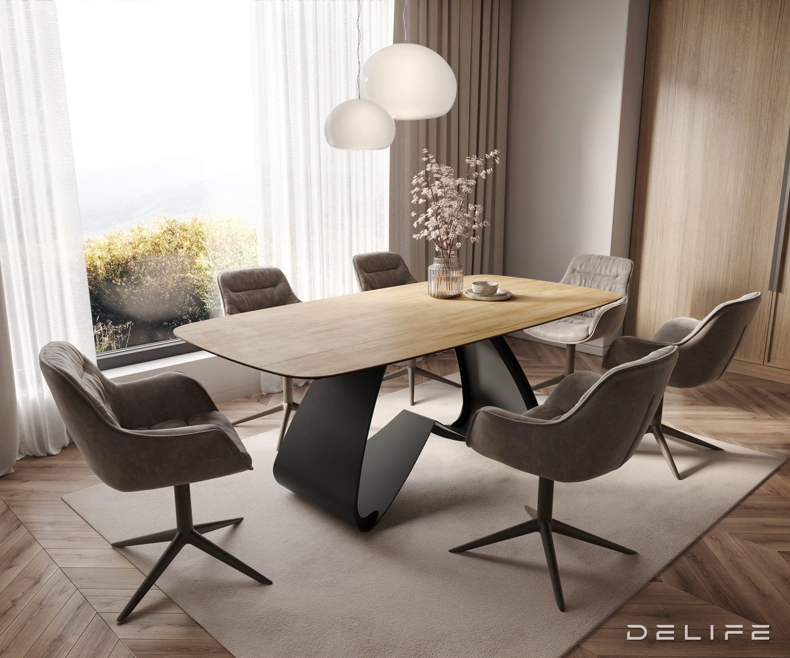 Jedilna miza z robom 200x100cm, Material: Laminam Sabbia Ceramics