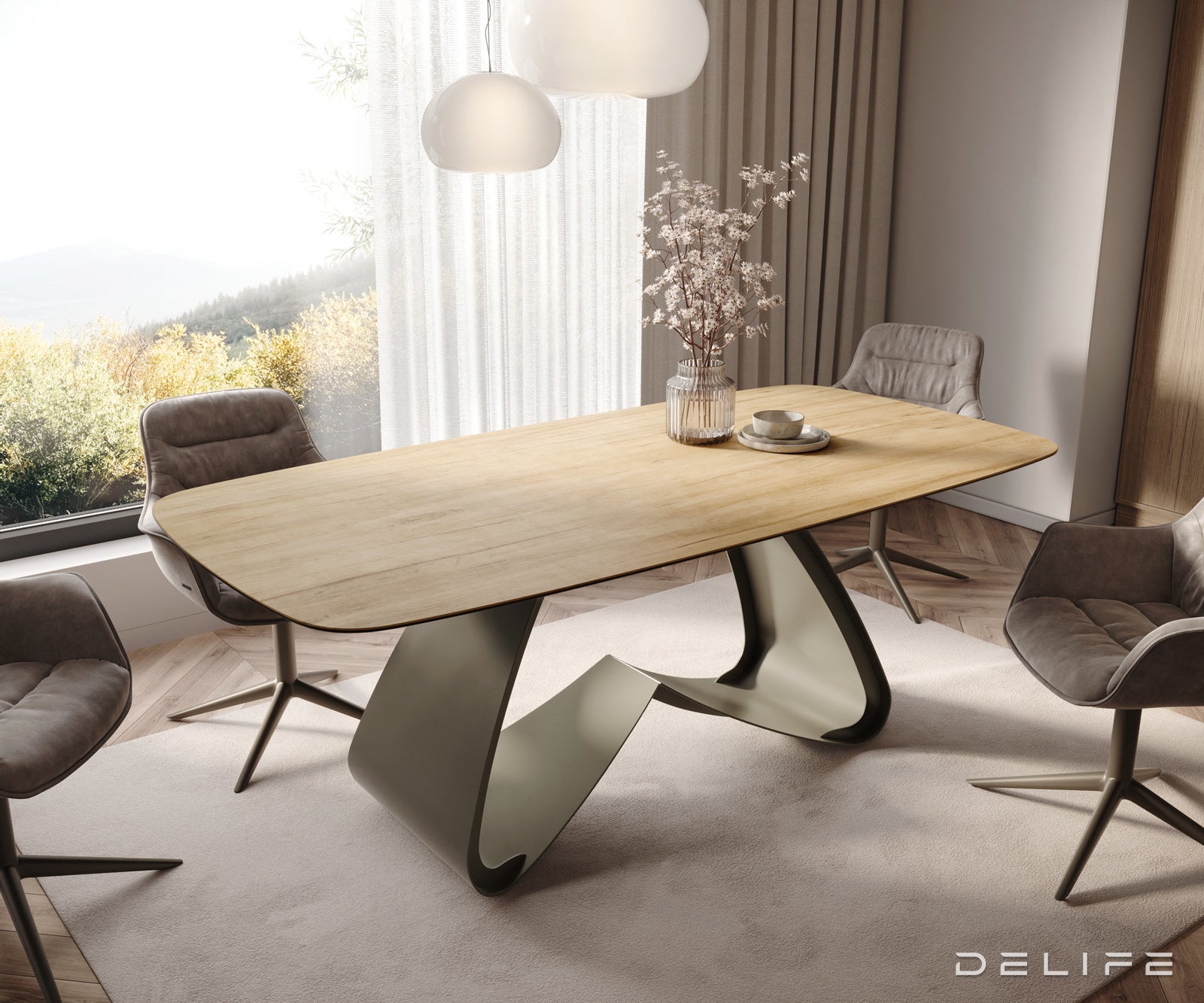 Jedilna miza z robom 200x100cm, Material: Laminam Sabbia Ceramics