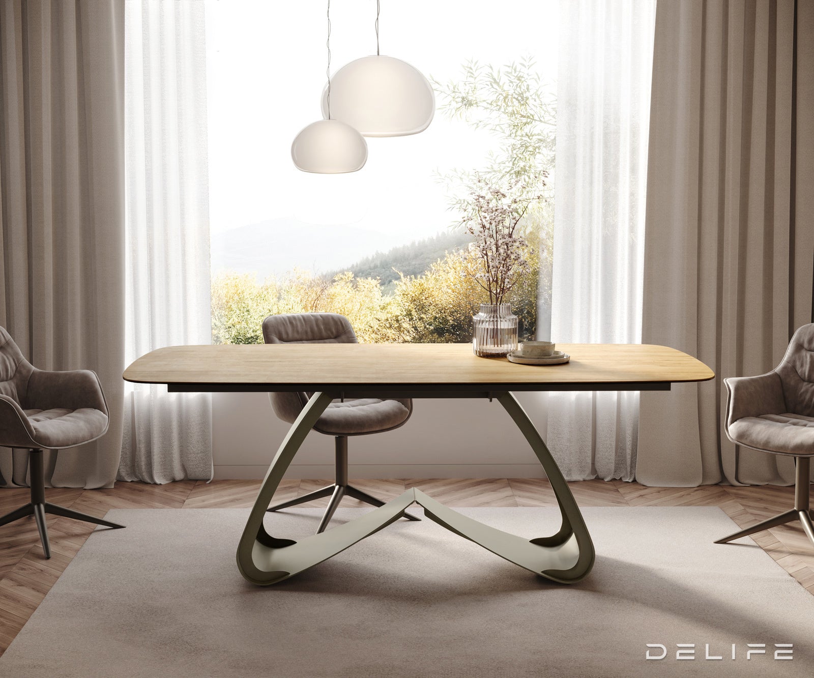 Jedilna miza z robom 200x100cm, Material: Laminam Sabbia Ceramics