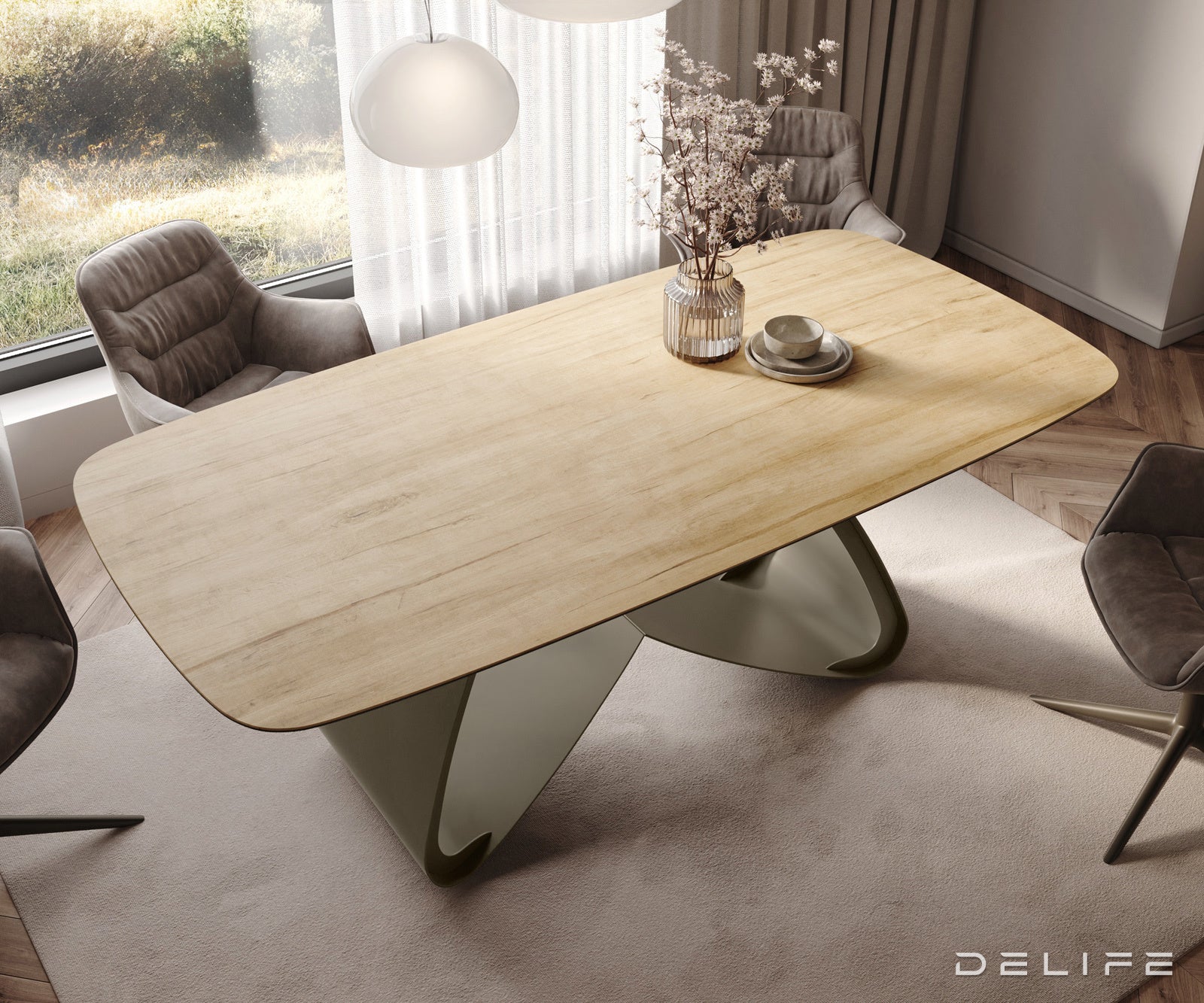 Jedilna miza z robom 200x100cm, Material: Laminam Sabbia Ceramics