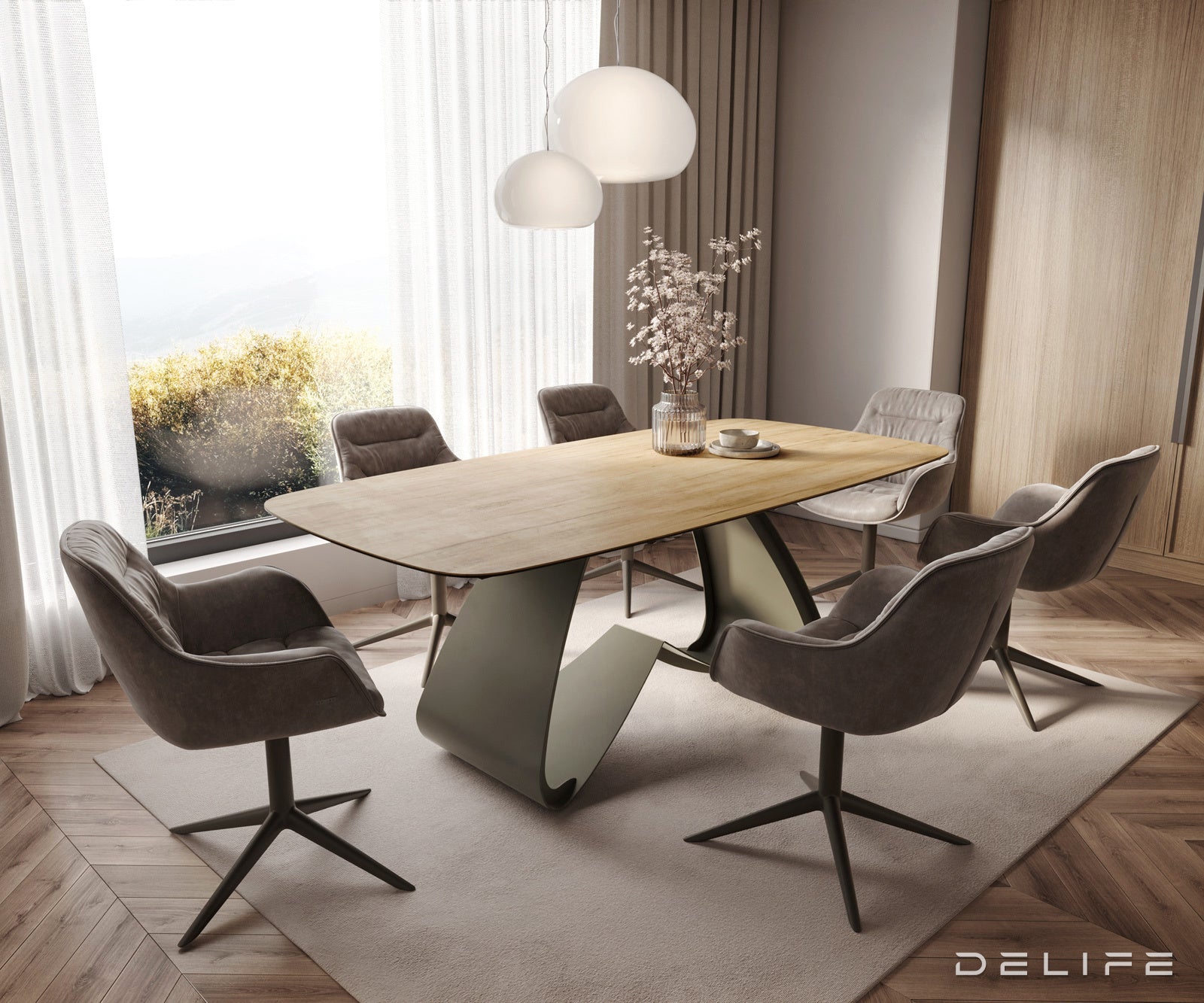 Jedilna miza z robom 200x100cm, Material: Laminam Sabbia Ceramics