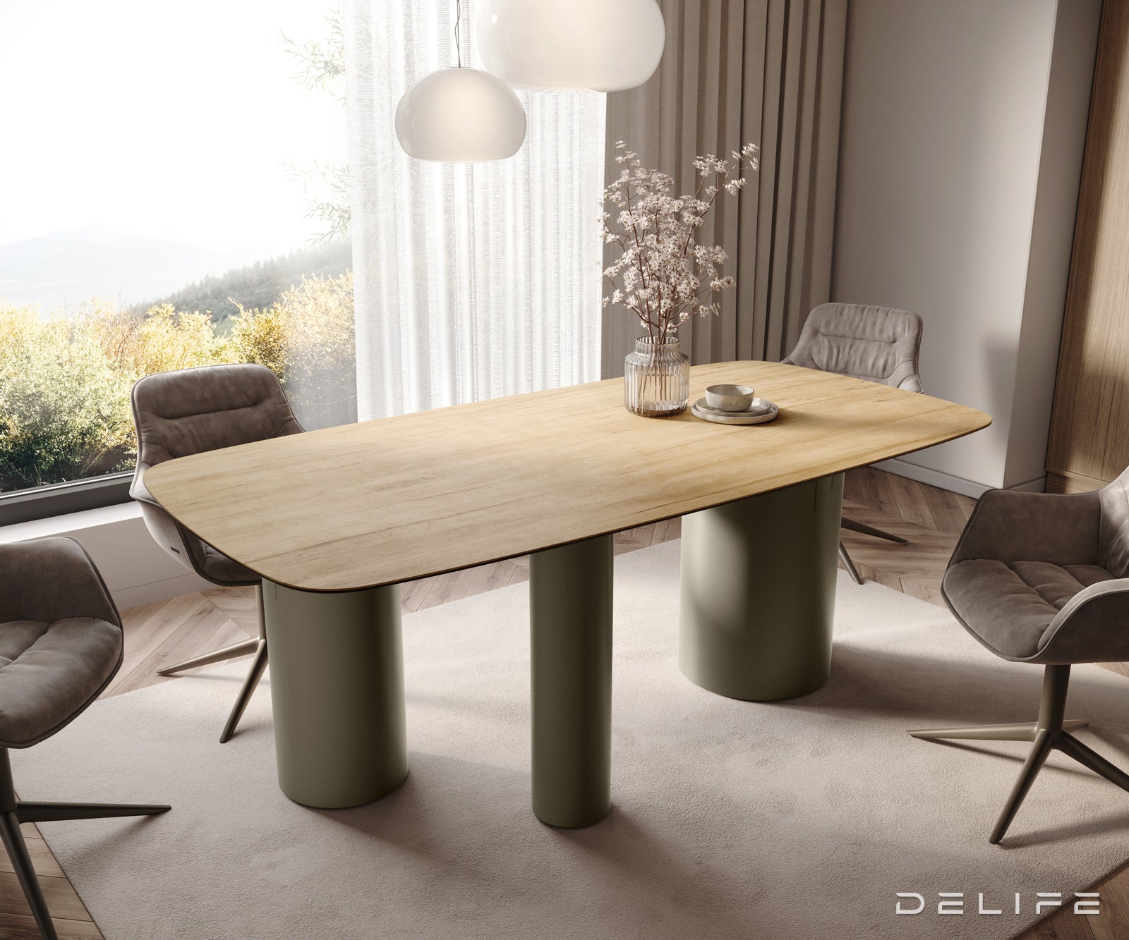 Jedilna miza z robom 200x100cm, Material: Laminam Sabbia Ceramics