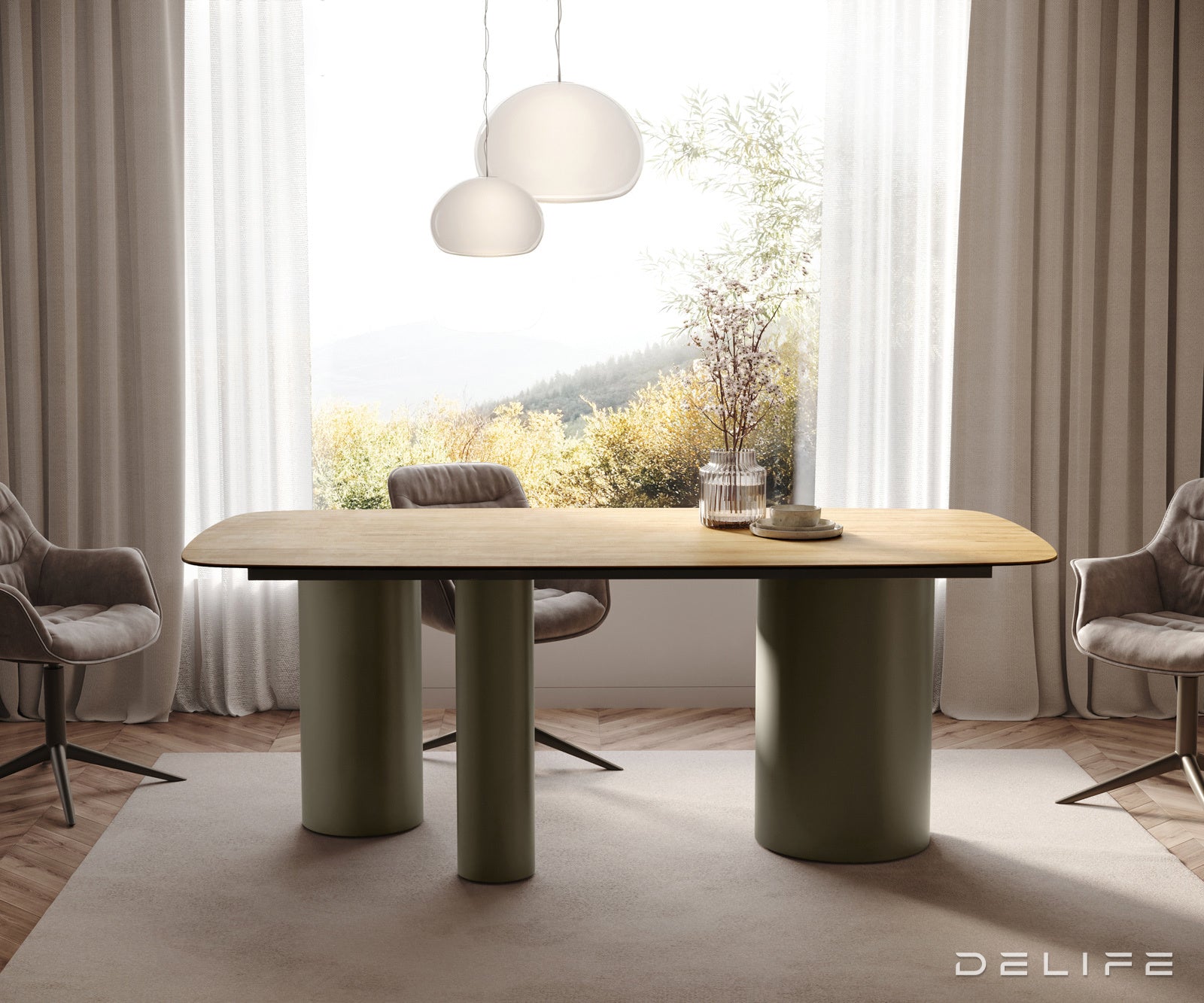 Jedilna miza z robom 200x100cm, Material: Laminam Sabbia Ceramics