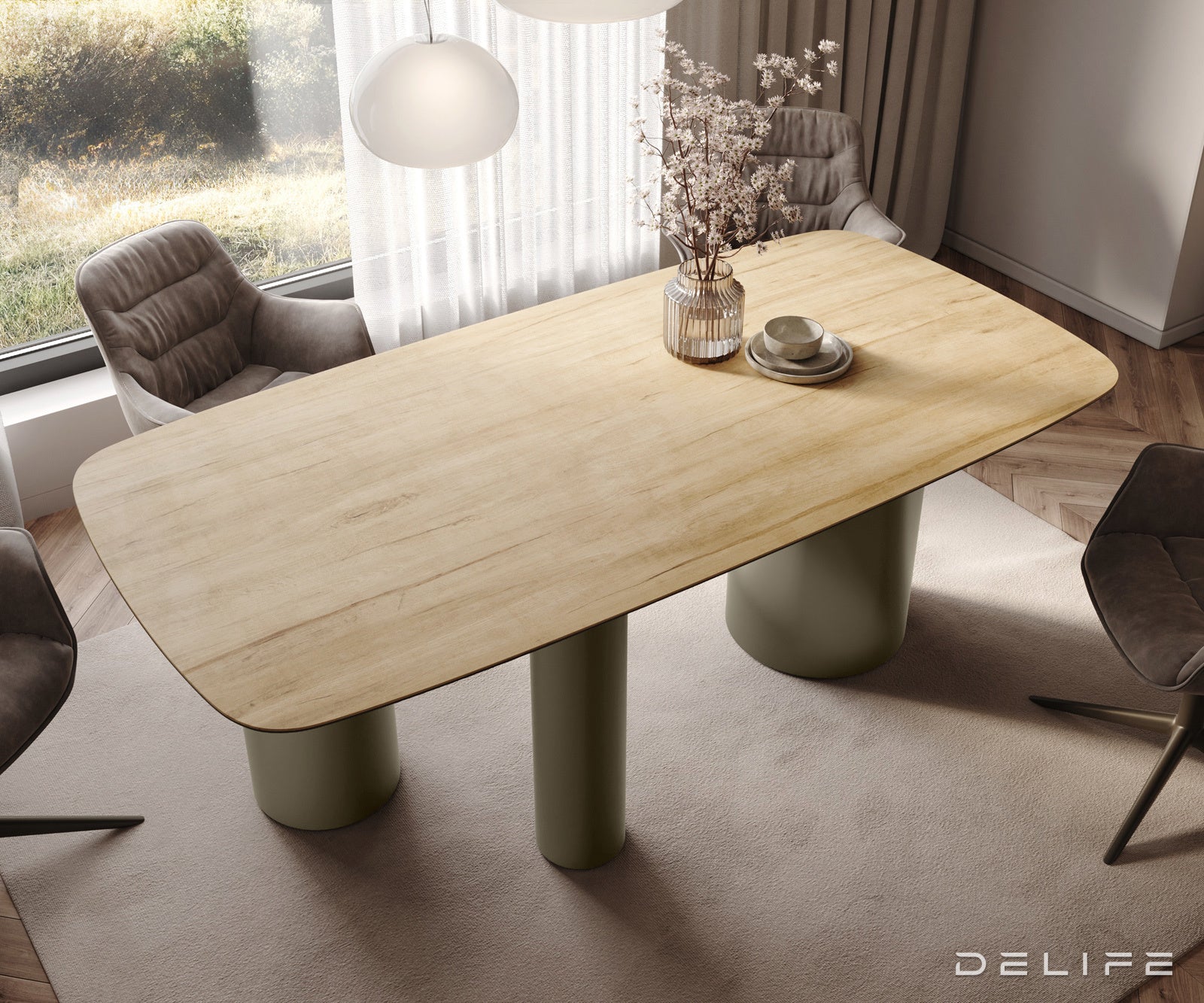 Jedilna miza z robom 200x100cm, Material: Laminam Sabbia Ceramics