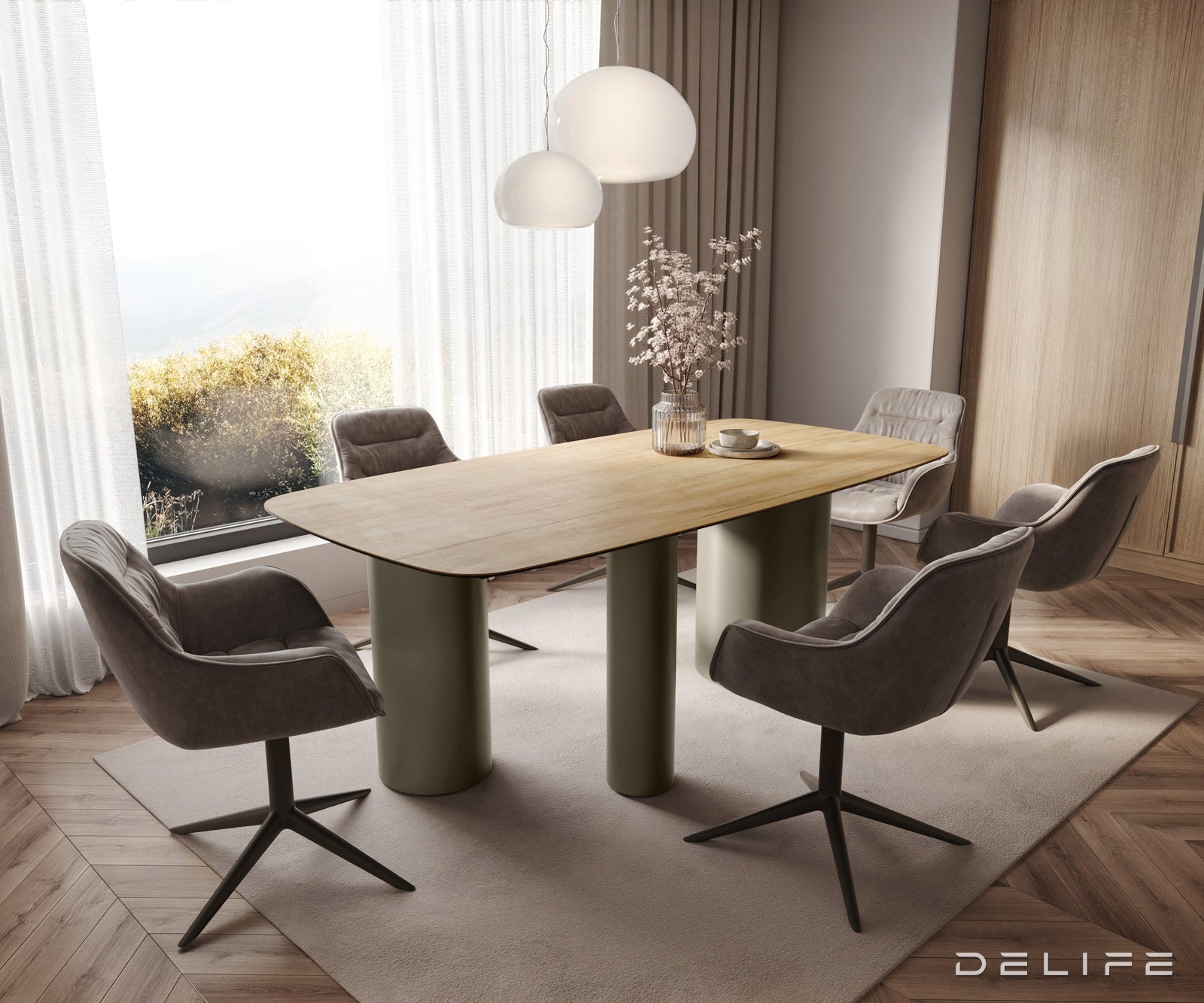 Jedilna miza z robom 200x100cm, Material: Laminam Sabbia Ceramics