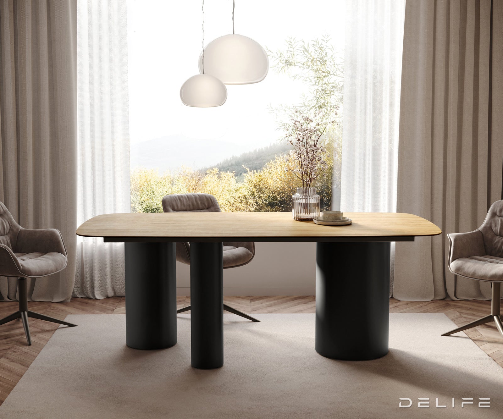 Jedilna miza z robom 200x100cm, Material: Laminam Sabbia Ceramics