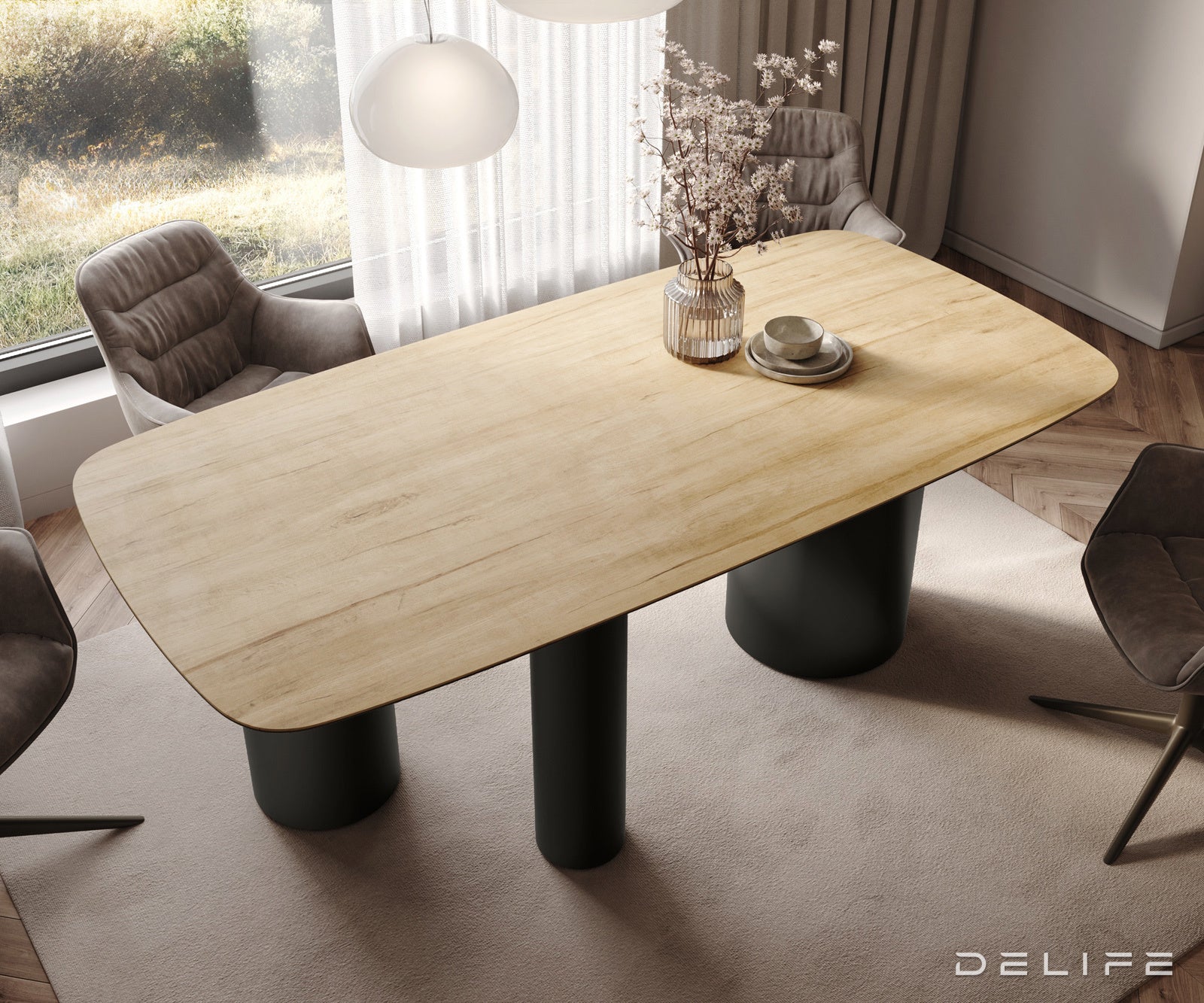 Jedilna miza z robom 200x100cm, Material: Laminam Sabbia Ceramics