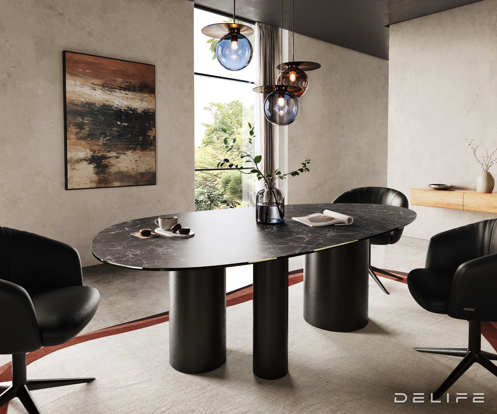 Jedilna miza z robom 220x120cm, Material: Keramika Laminam Nero Greco