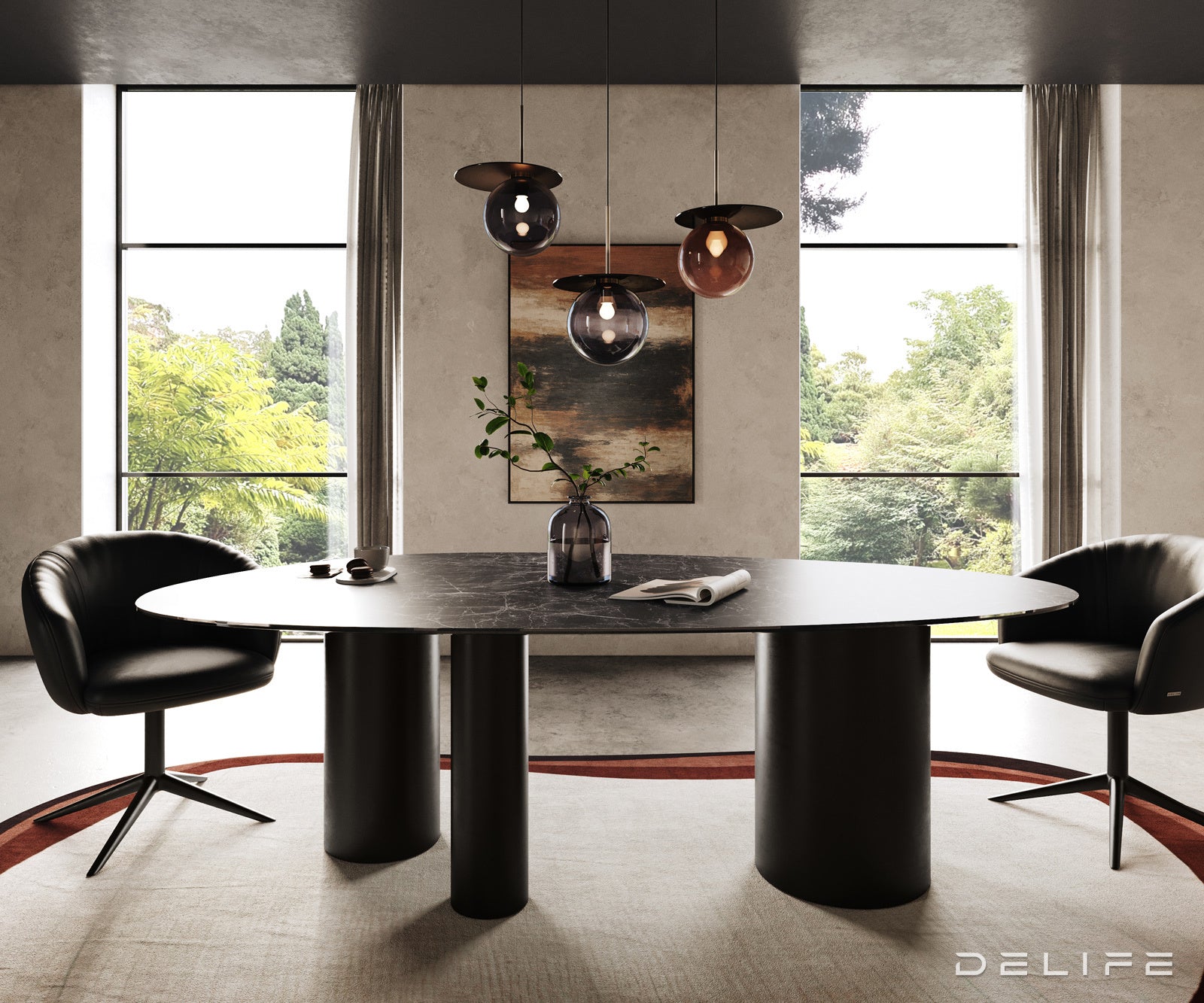 Jedilna miza z robom 220x120cm, Material: Keramika Laminam Nero Greco