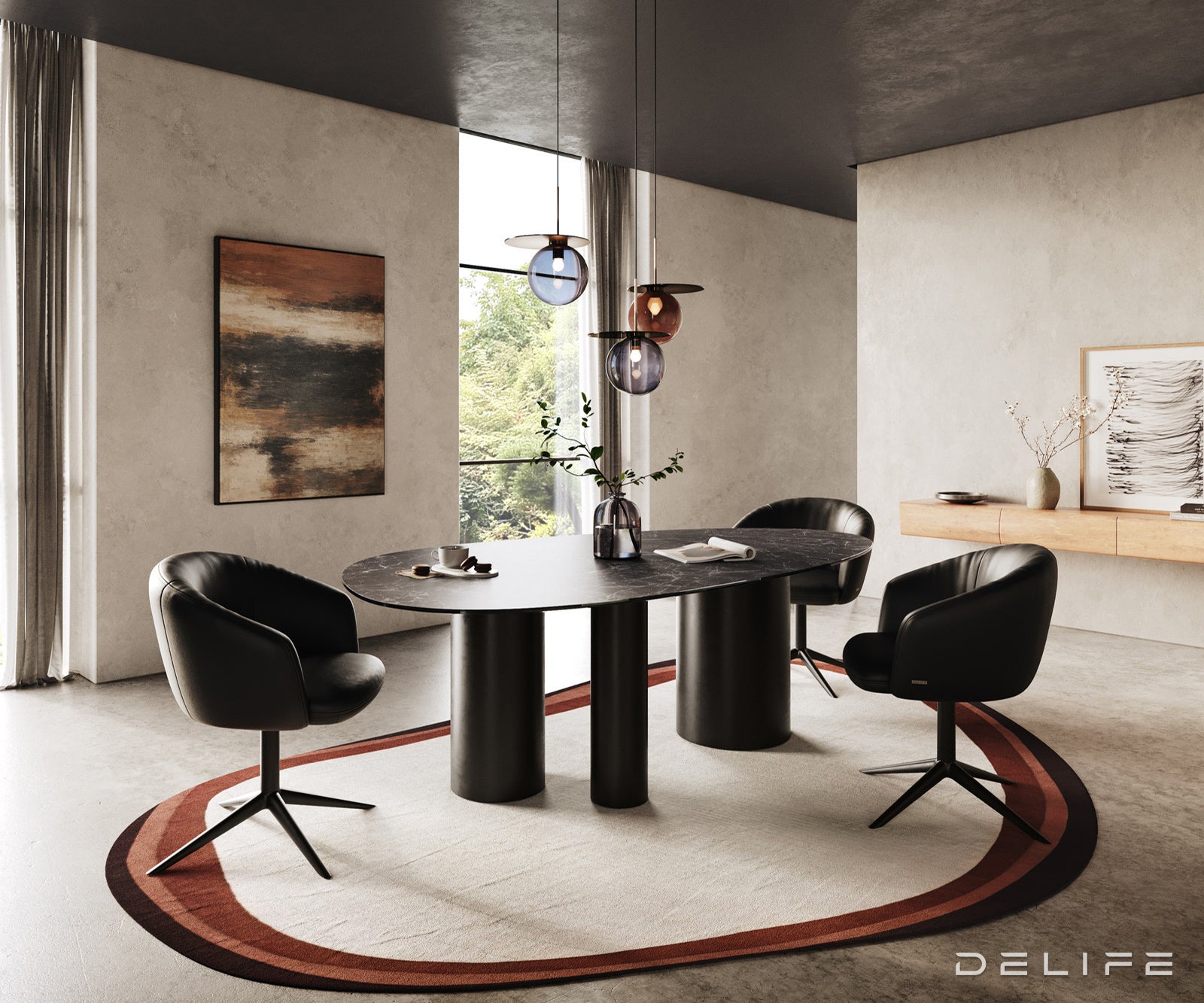 Jedilna miza z robom 220x120cm, Material: Keramika Laminam Nero Greco