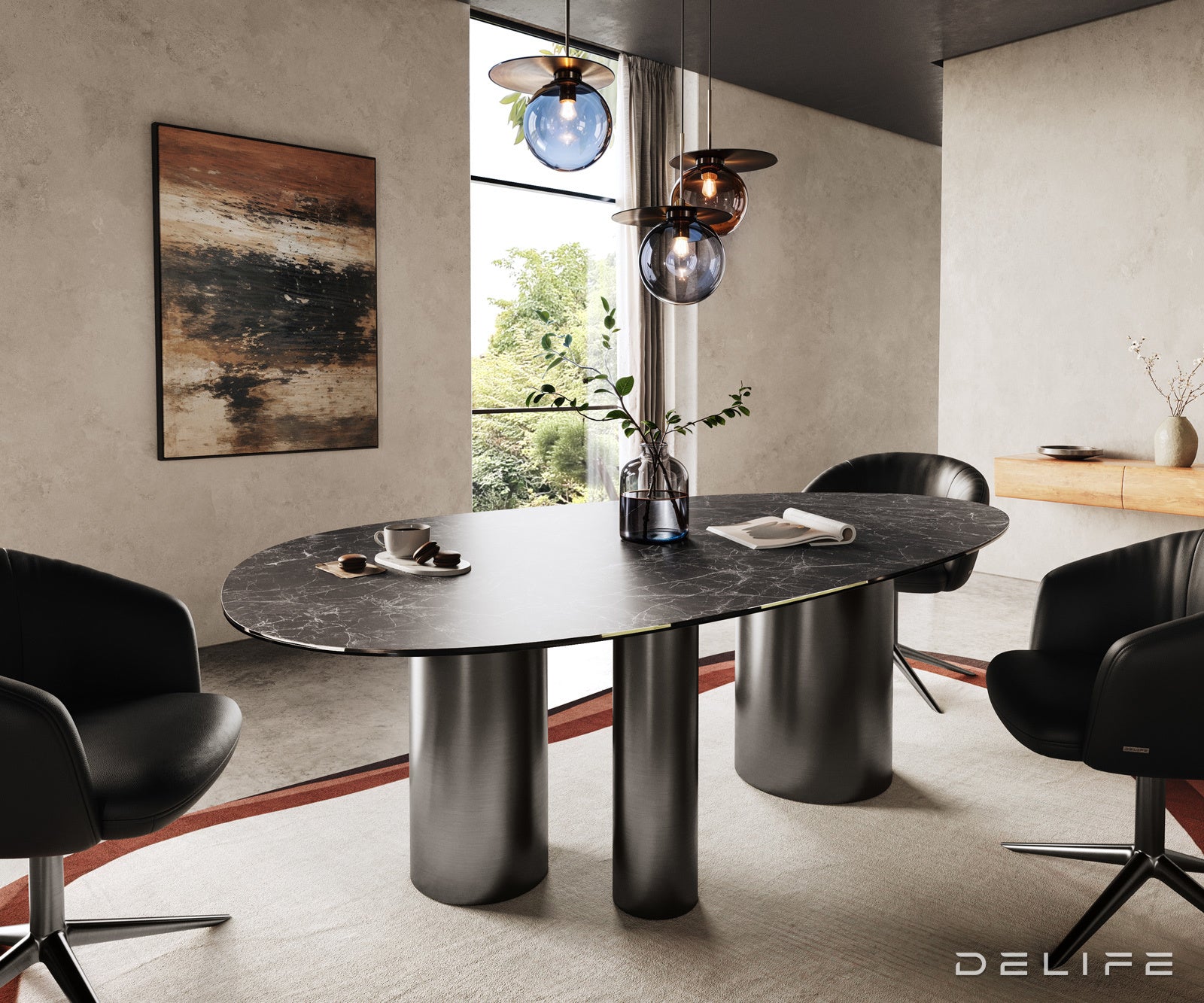 Jedilna miza z robom 220x120cm, Material: Keramika Laminam Nero Greco