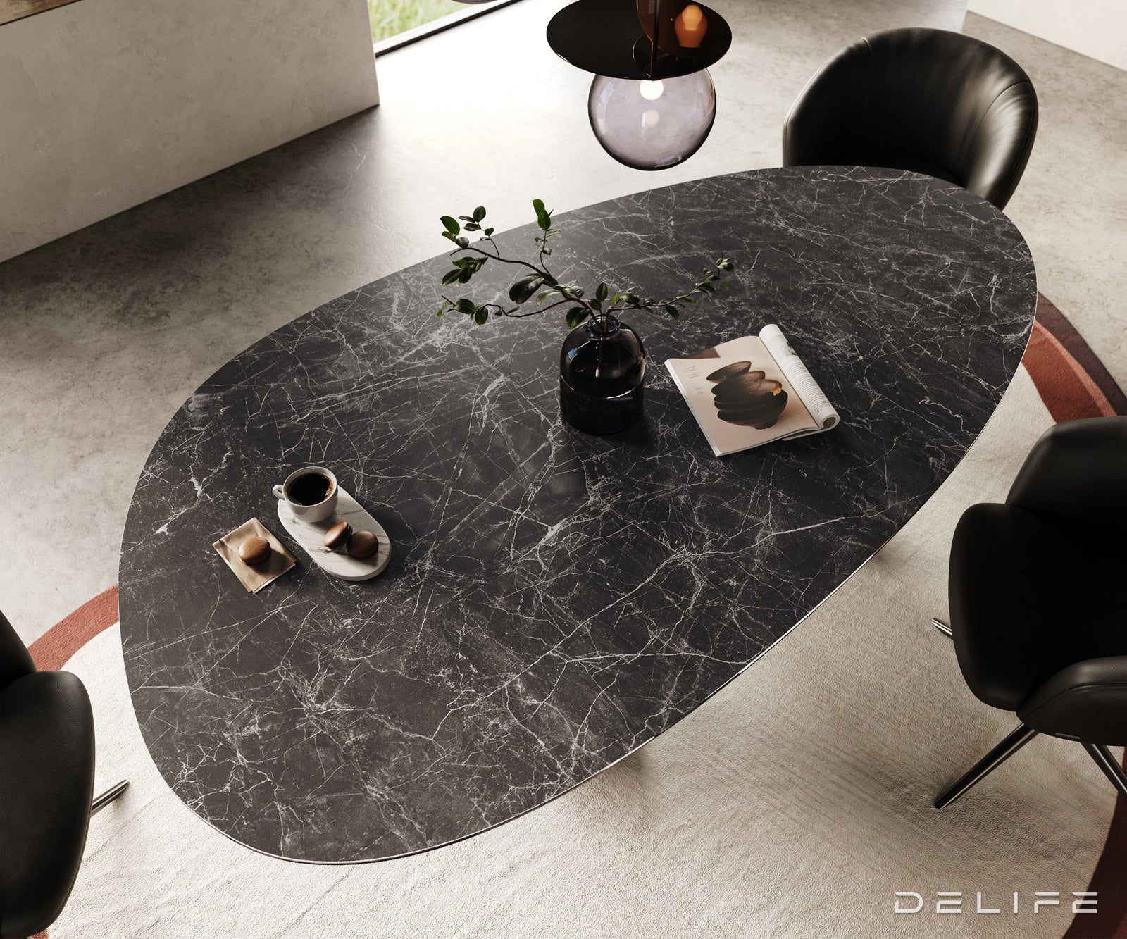 Jedilna miza z robom 220x120cm, Material: Keramika Laminam Nero Greco