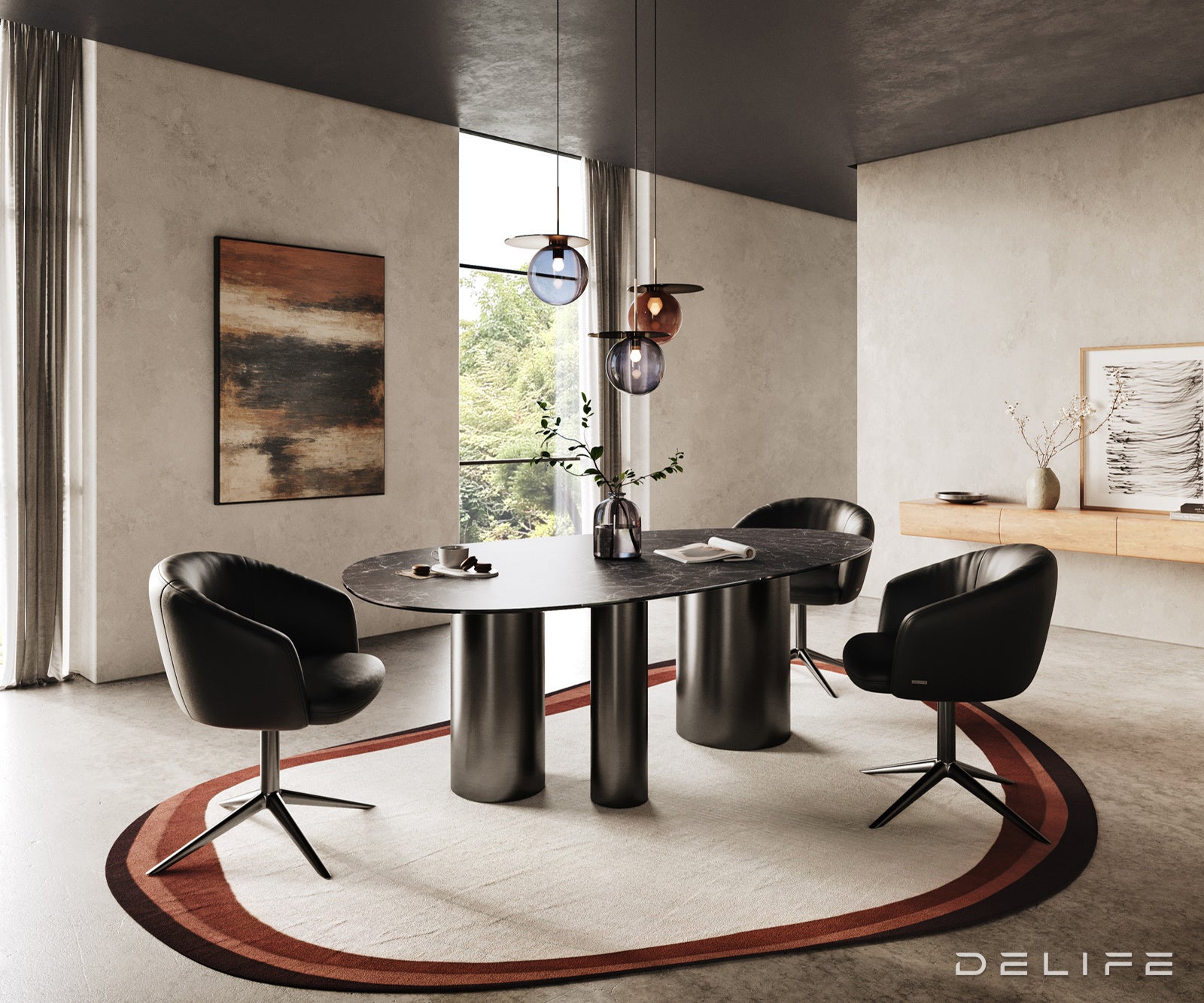 Jedilna miza z robom 220x120cm, Material: Keramika Laminam Nero Greco