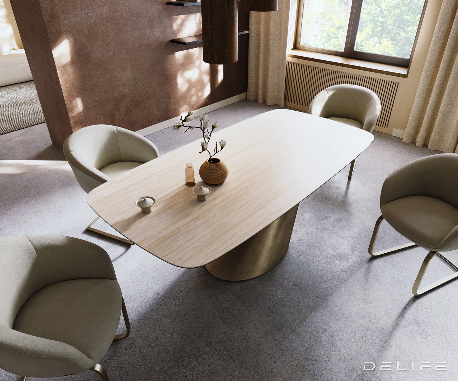 Jedilna miza Edge Boot 200x100 cm, material: keramika Travertino Bianco