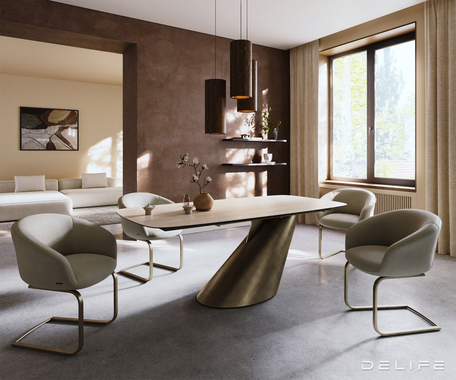 Jedilna miza Edge Boot 200x100 cm, material: keramika Travertino Bianco
