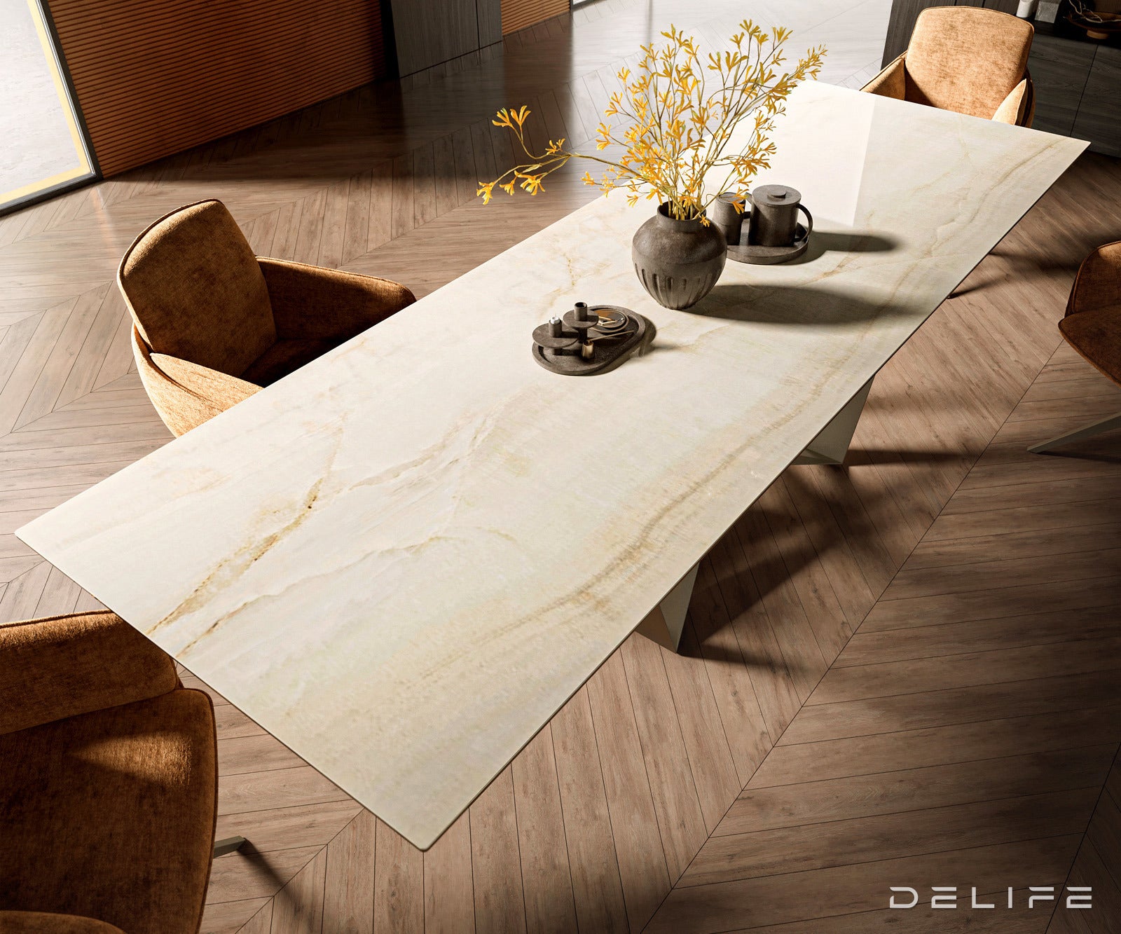 Jedilna miza z robom 300x100cm, Material: Keramika Laminam Onice Oro
