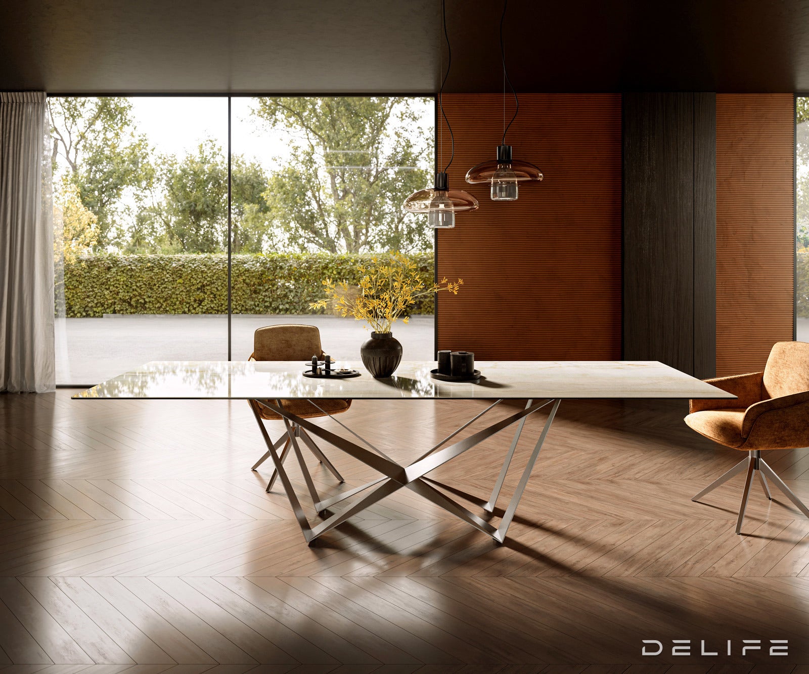 Jedilna miza z robom 300x100cm, Material: Keramika Laminam Onice Oro