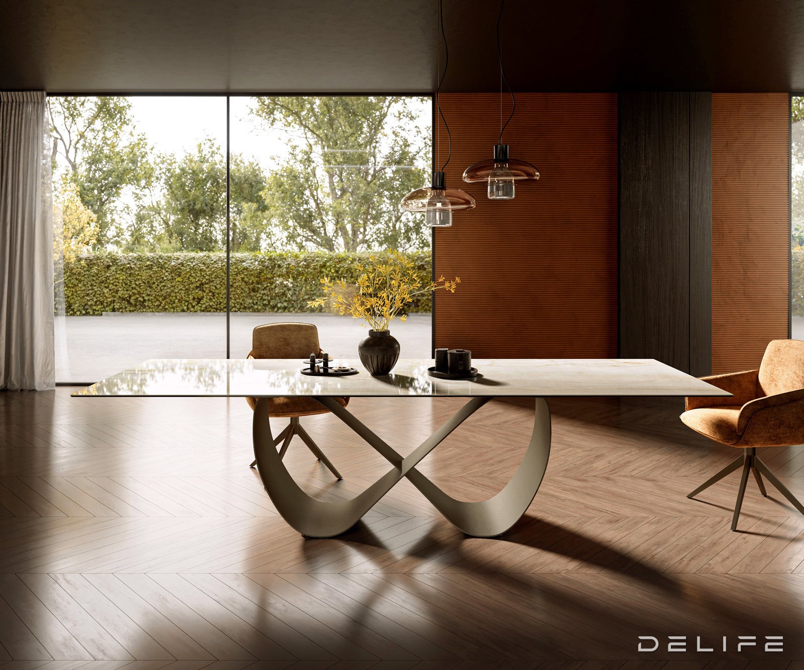 Jedilna miza z robom 300x100cm, Material: Keramika Laminam Onice Oro