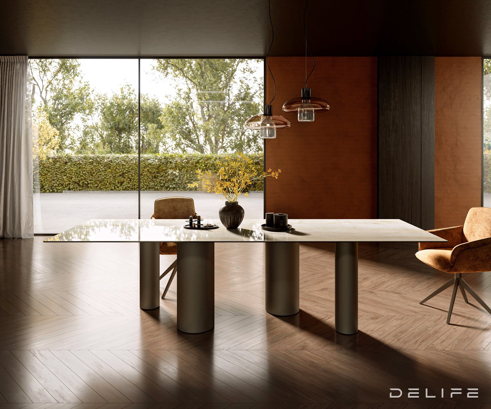 Jedilna miza z robom 300x100cm, Material: Keramika Laminam Onice Oro