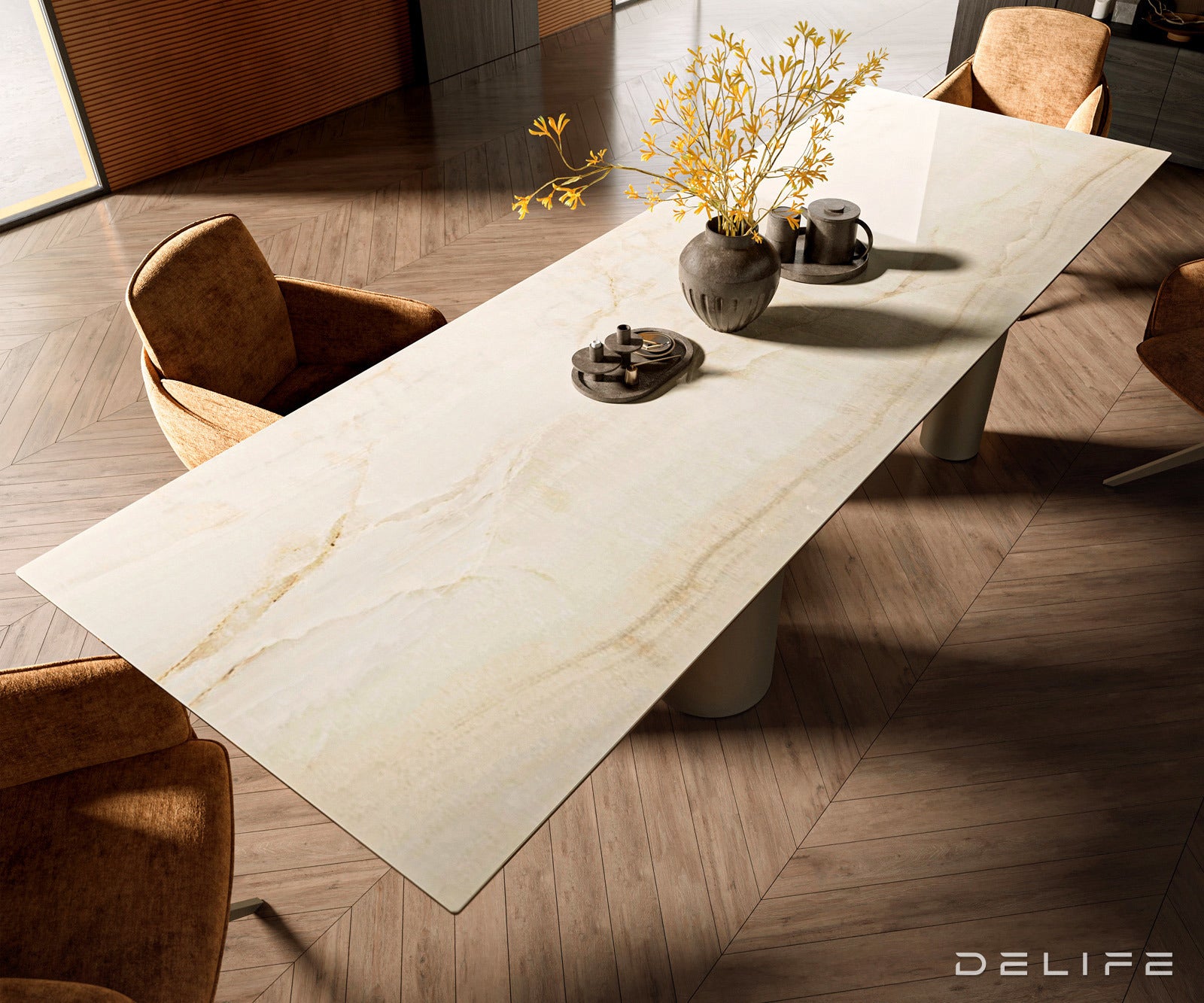 Jedilna miza z robom 300x100cm, Material: Keramika Laminam Onice Oro