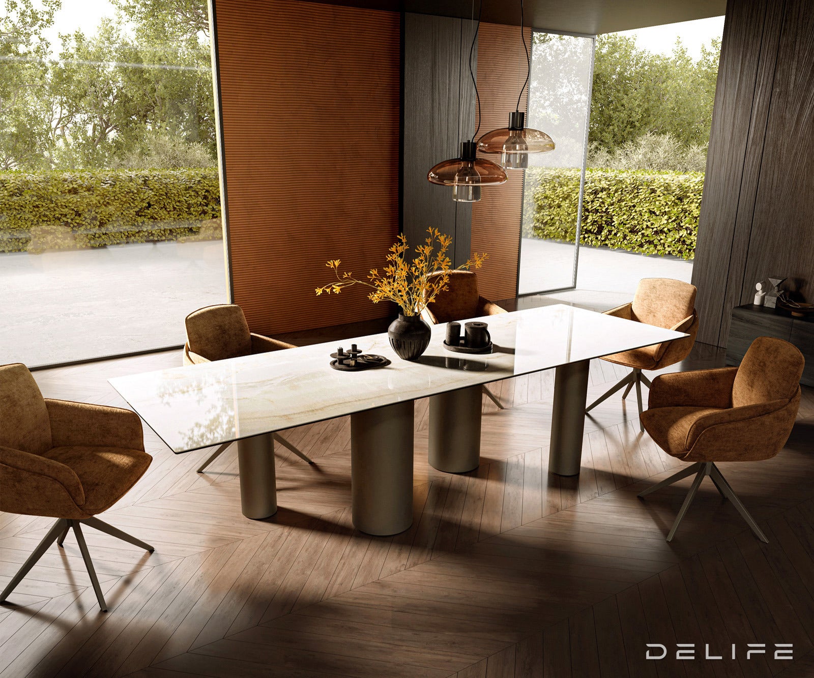 Jedilna miza z robom 300x100cm, Material: Keramika Laminam Onice Oro