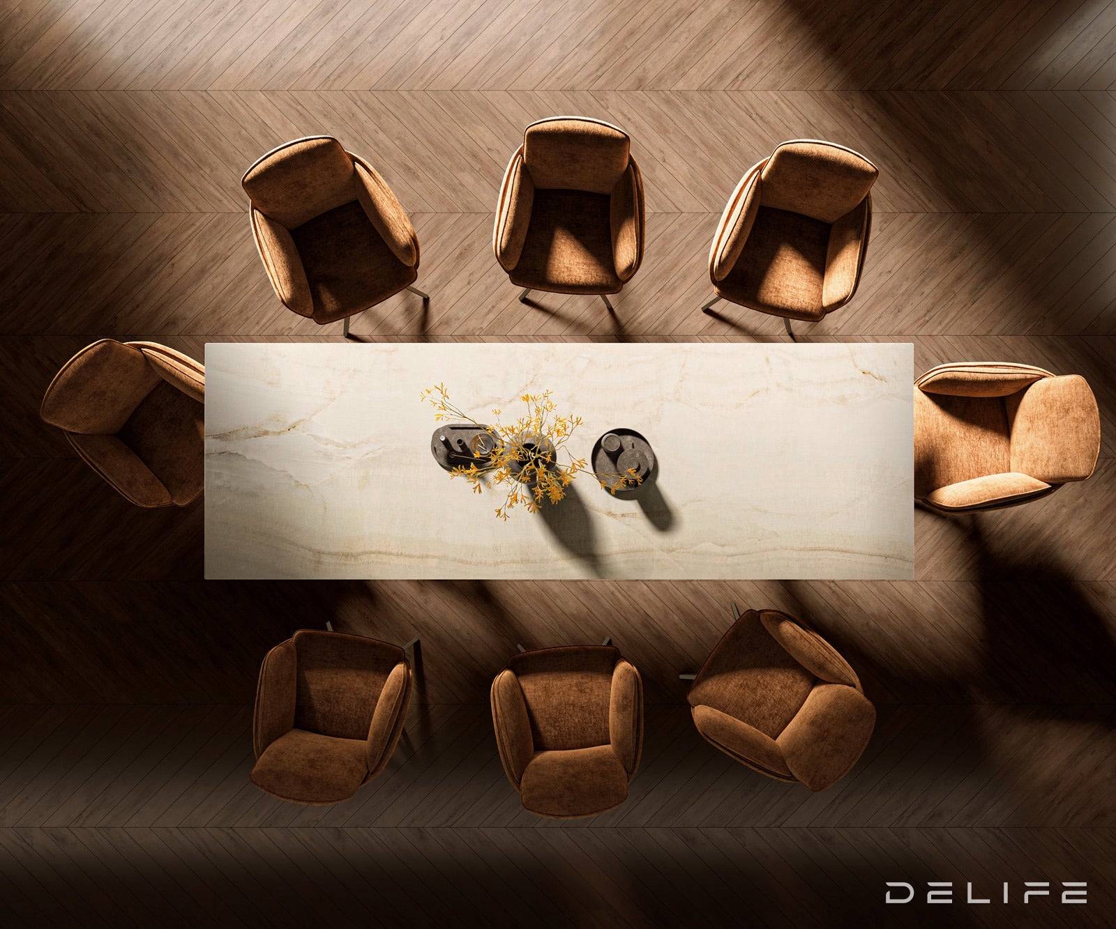 Jedilna miza z robom 300x100cm, Material: Keramika Laminam Onice Oro