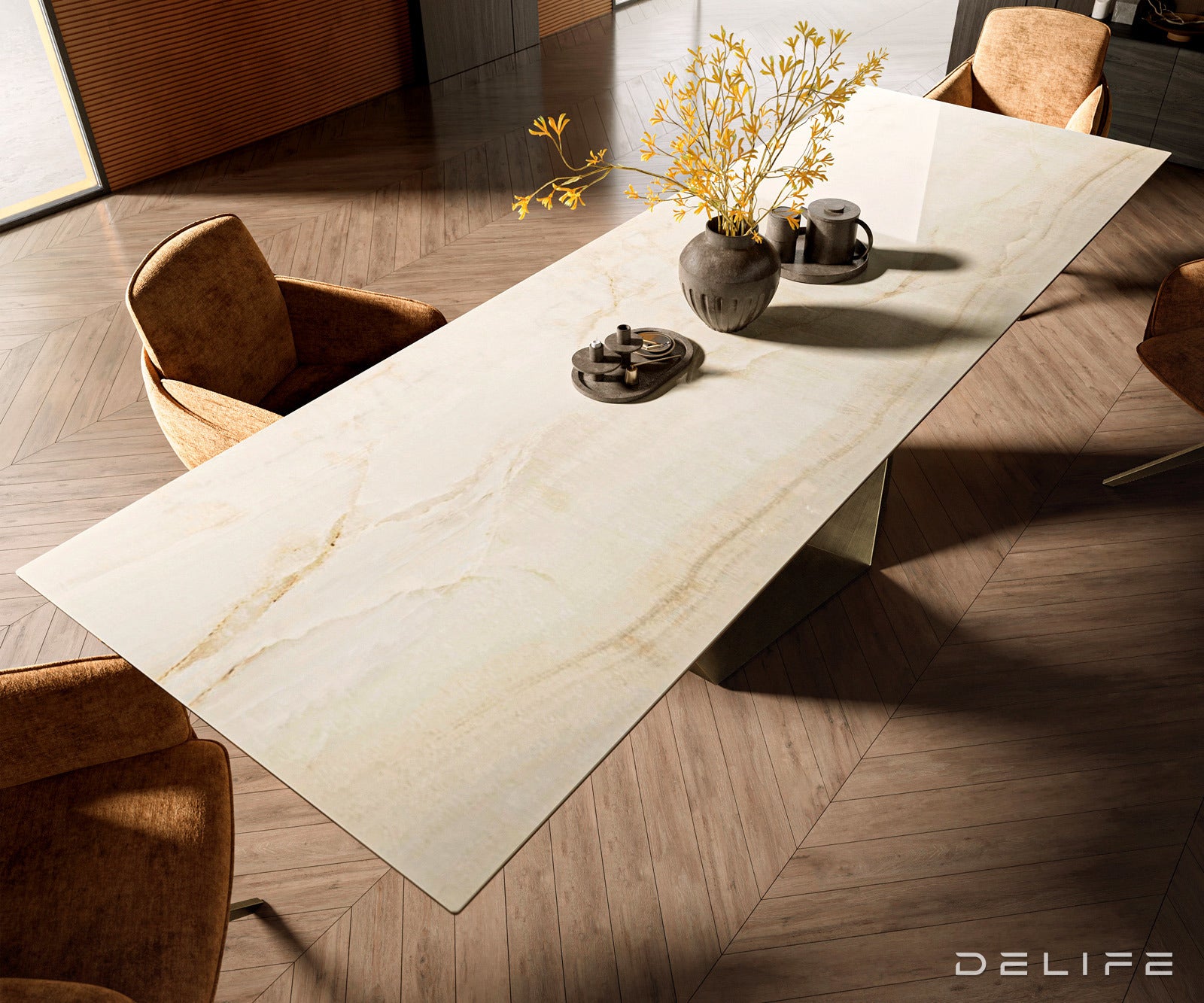 Jedilna miza z robom 300x100cm, Material: Keramika Laminam Onice Oro