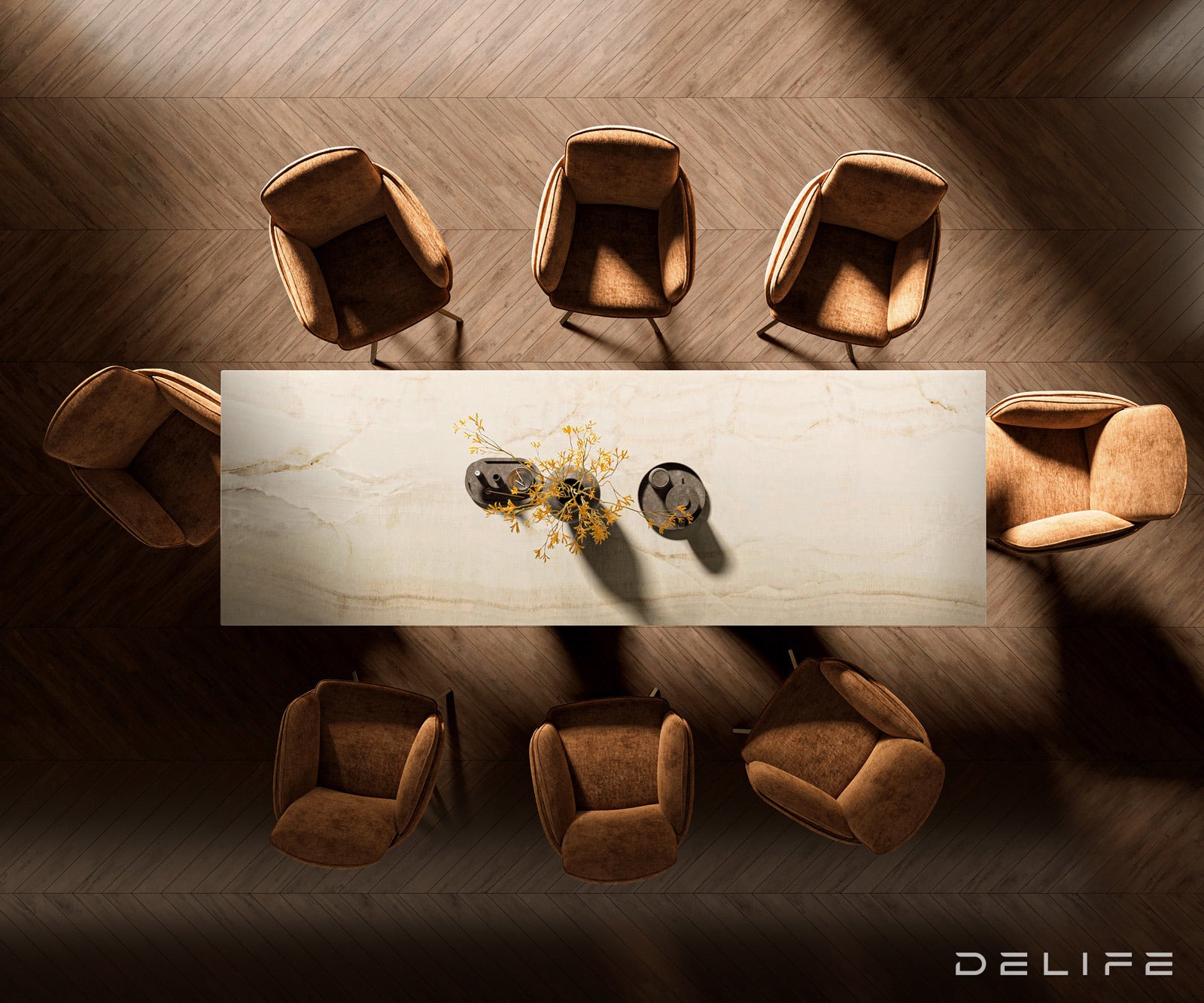 Jedilna miza z robom 300x100cm, Material: Keramika Laminam Onice Oro