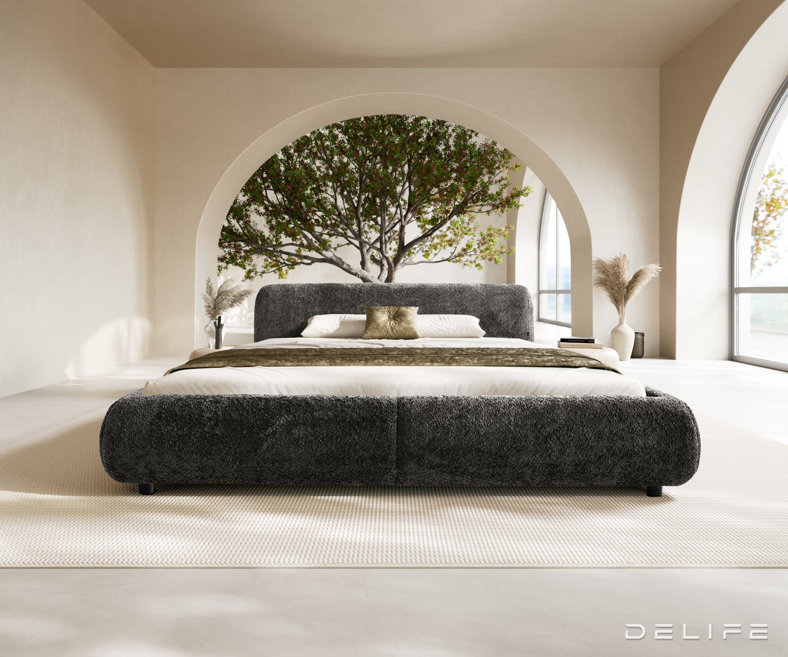 Posteljni okvir Shona, Material: Pliš