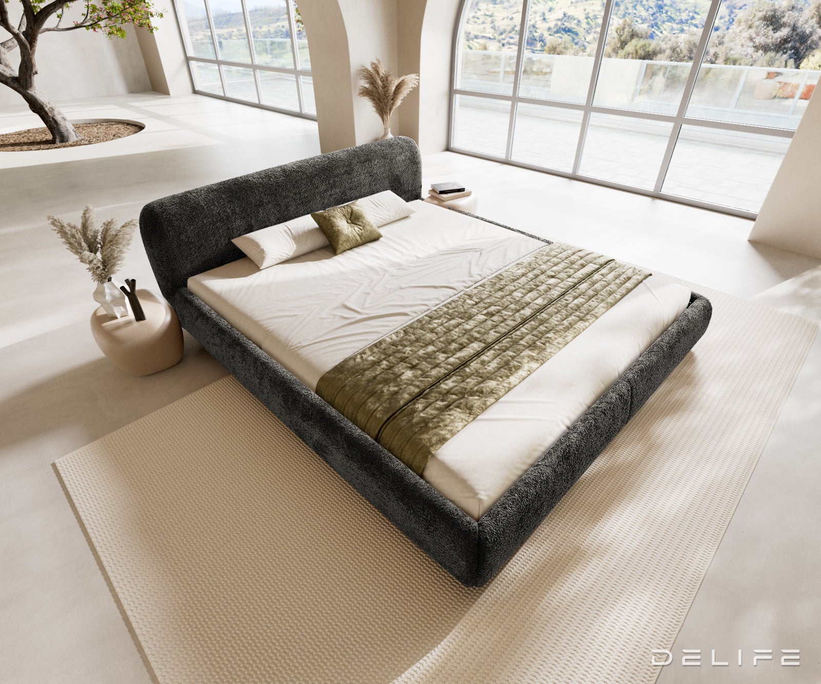 Posteljni okvir Shona, Material: Pliš