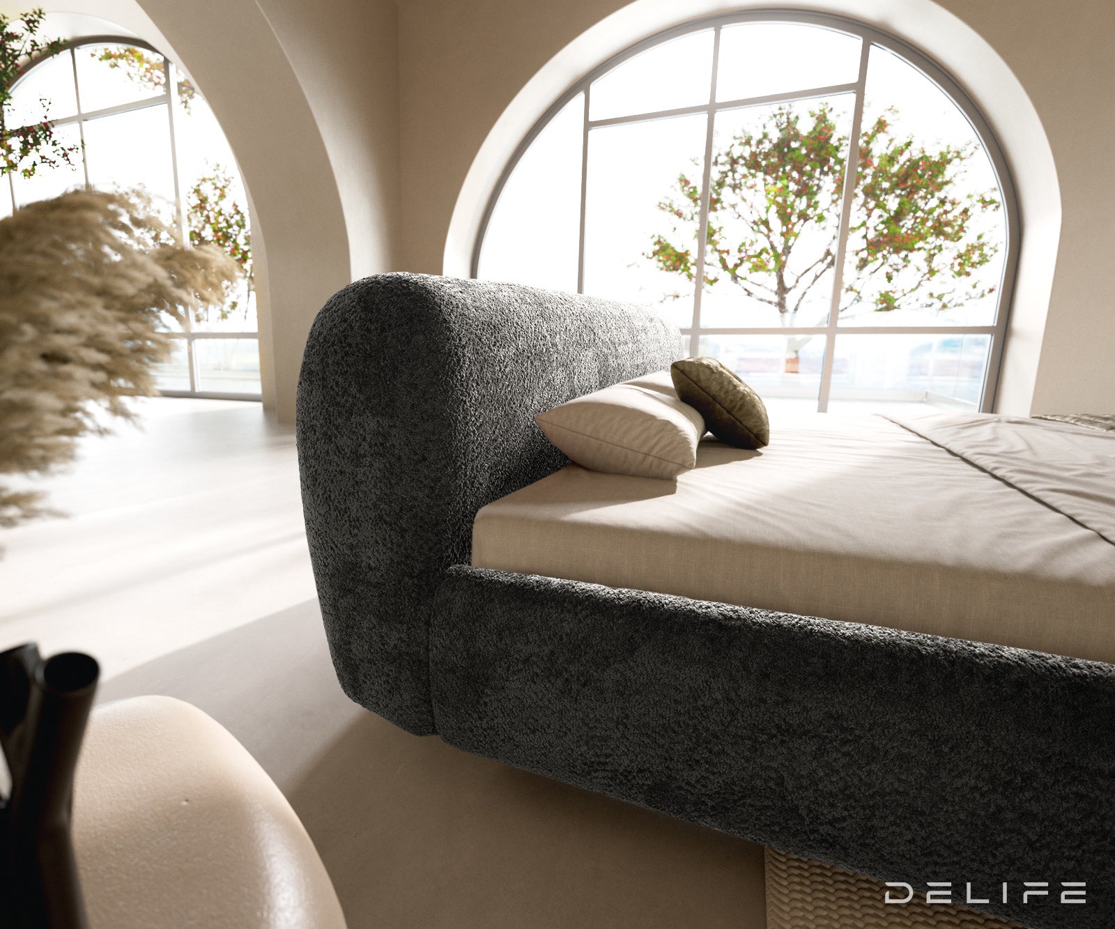 Posteljni okvir Shona, Material: Pliš