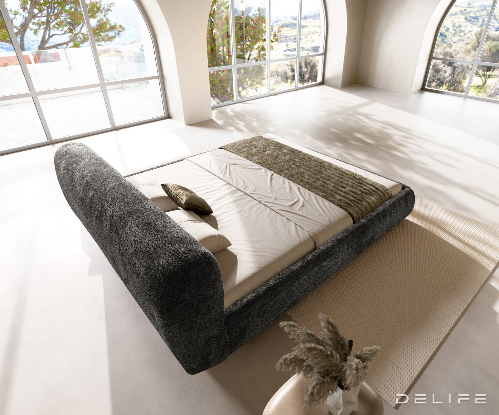 Posteljni okvir Shona, Material: Pliš