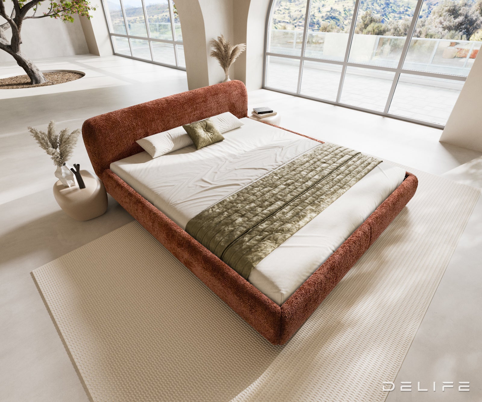 Posteljni okvir Shona, Material: Pliš