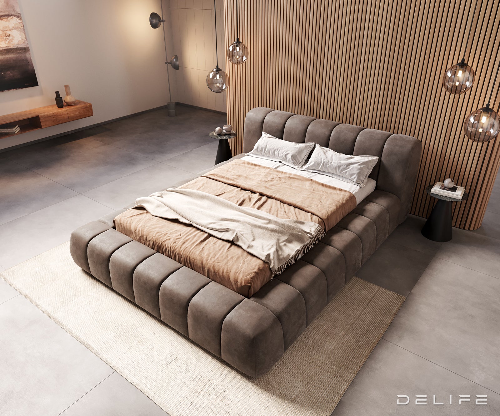 Posteljni okvir Cutio, material: mikrovlaken